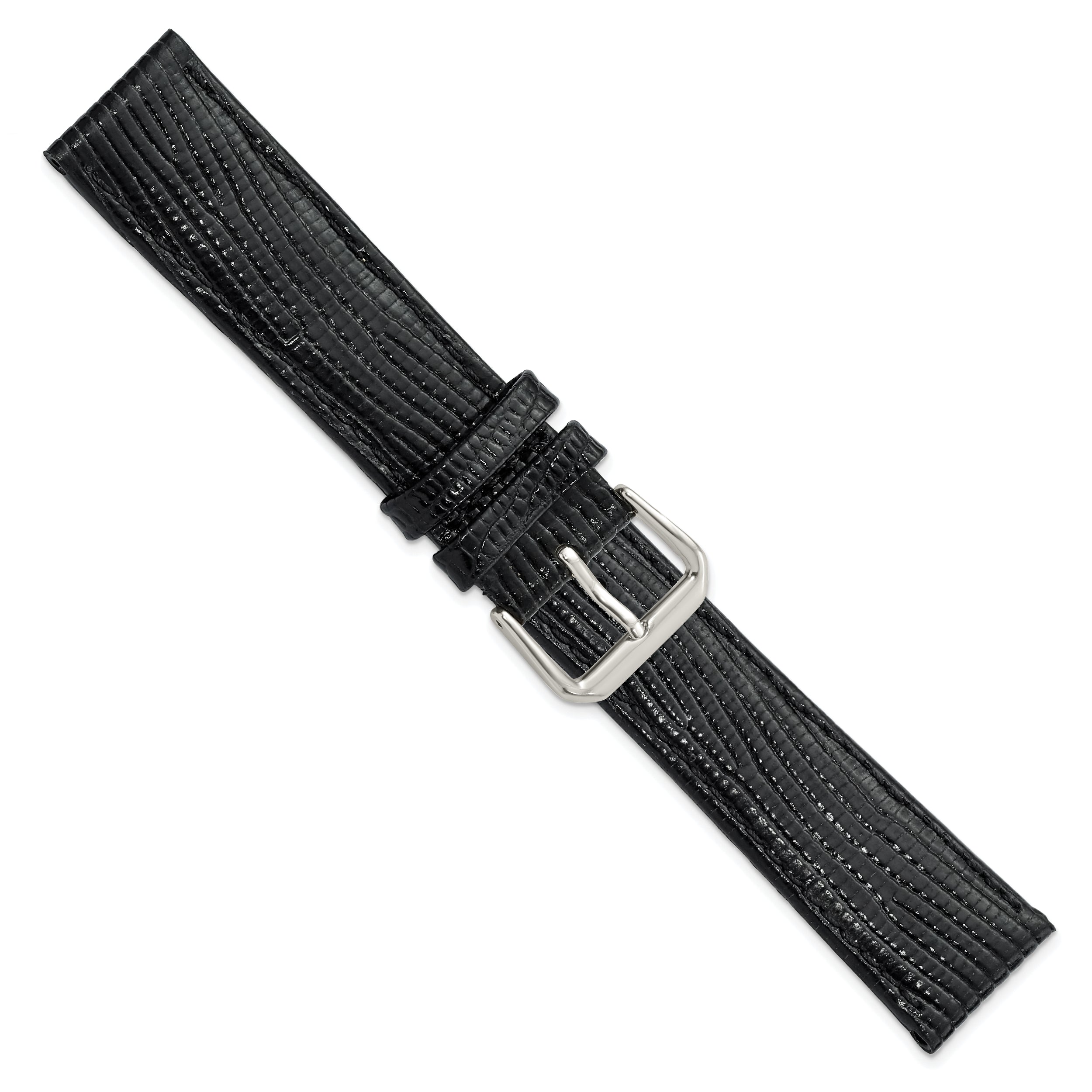 12mm Black Snake Grain Leather with Silver-tone Buckle 6.75 inch Watch Band