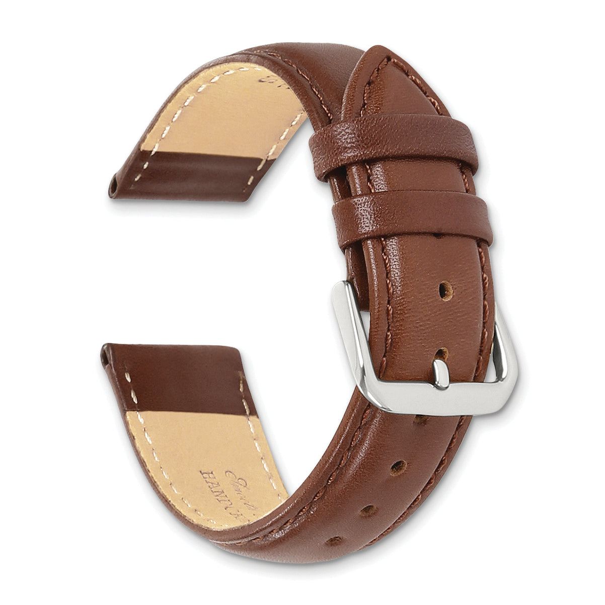 10mm Havana Smooth Leather with Silver-tone Buckle 6.75 inch Watch Band