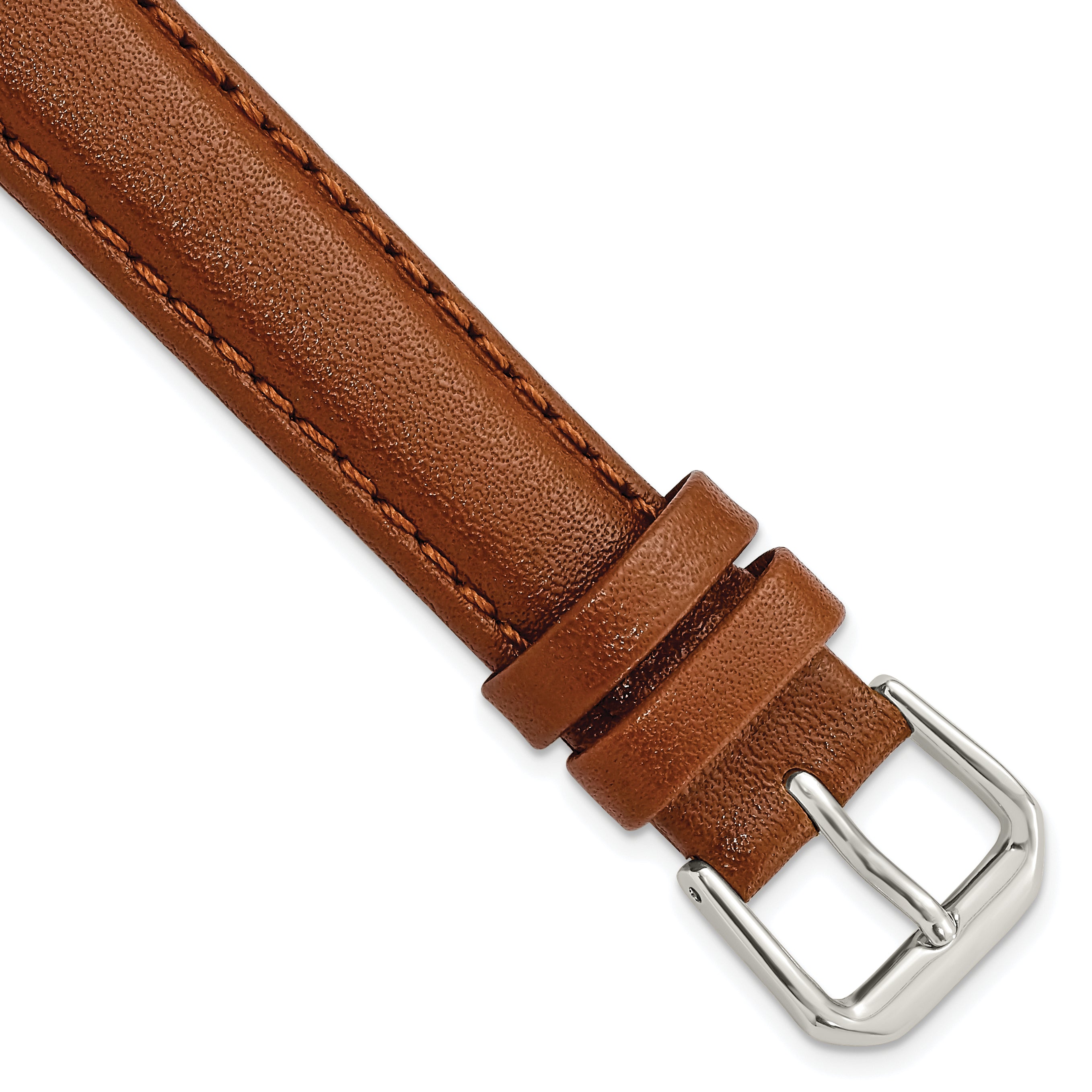 DeBeer 15mm Havana Smooth Leather with Silver-tone Buckle 7.5 inch Watch Band