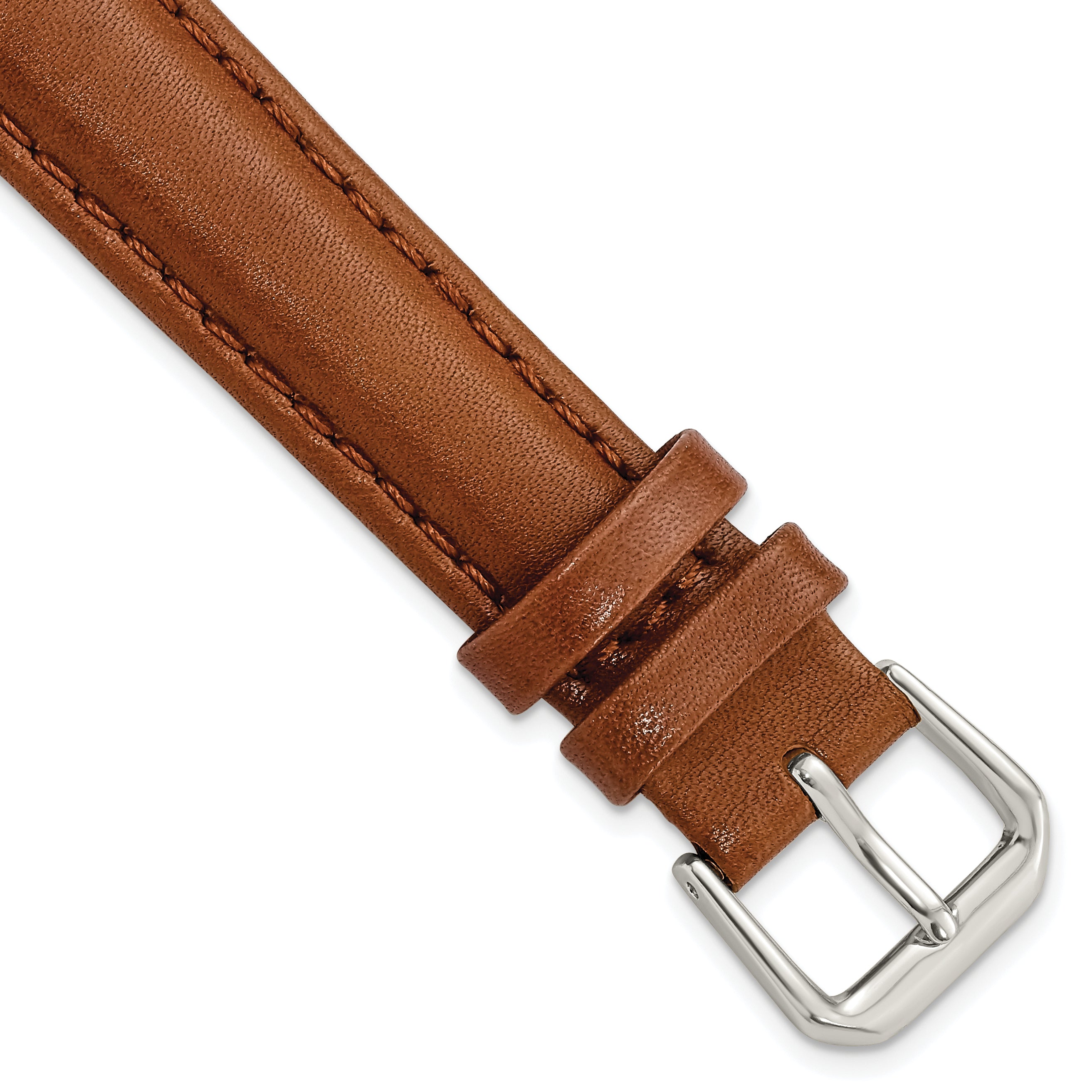 DeBeer 16mm Havana Smooth Leather with Silver-tone Buckle 7.5 inch Watch Band