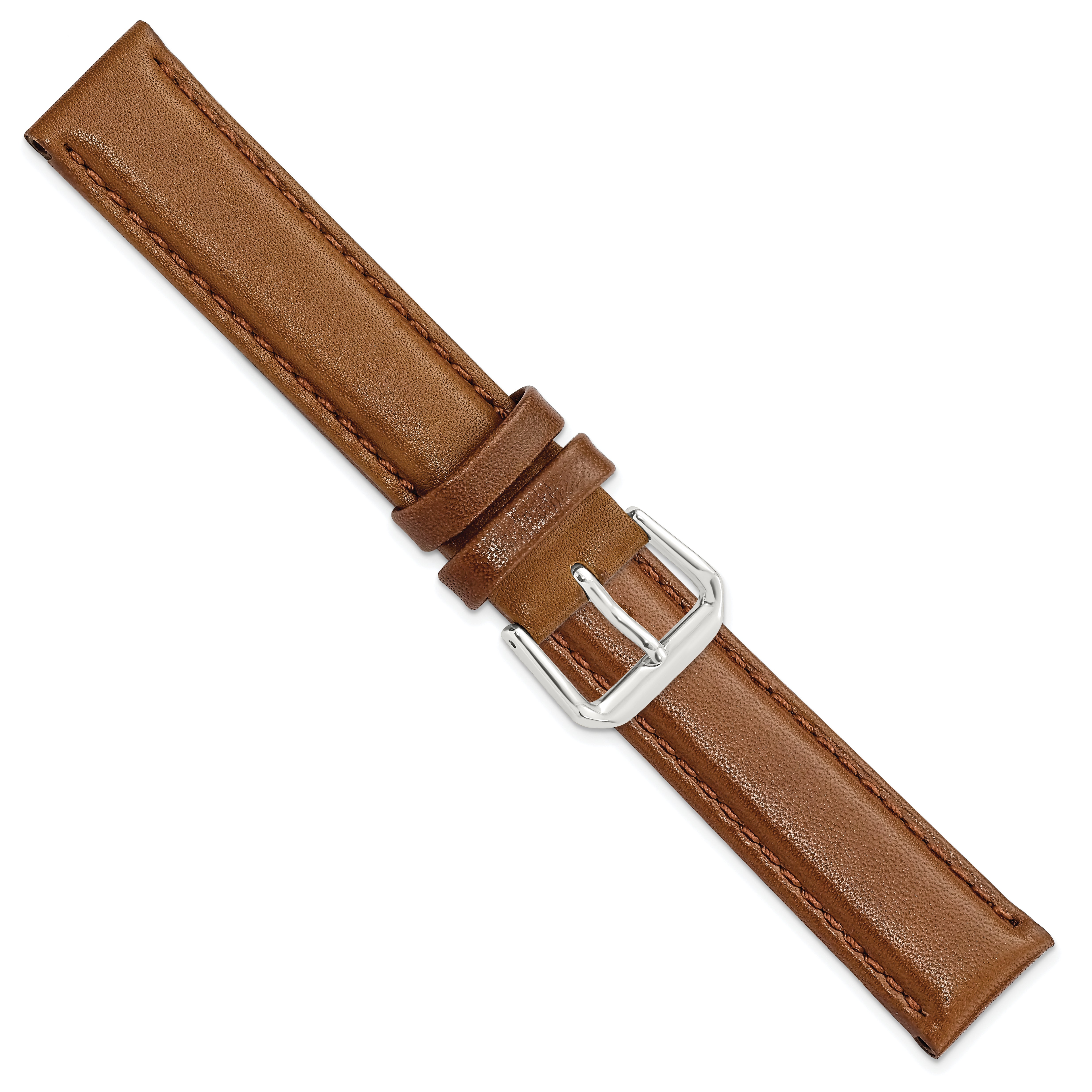 10mm Havana Smooth Leather with Silver-tone Buckle 6.75 inch Watch Band