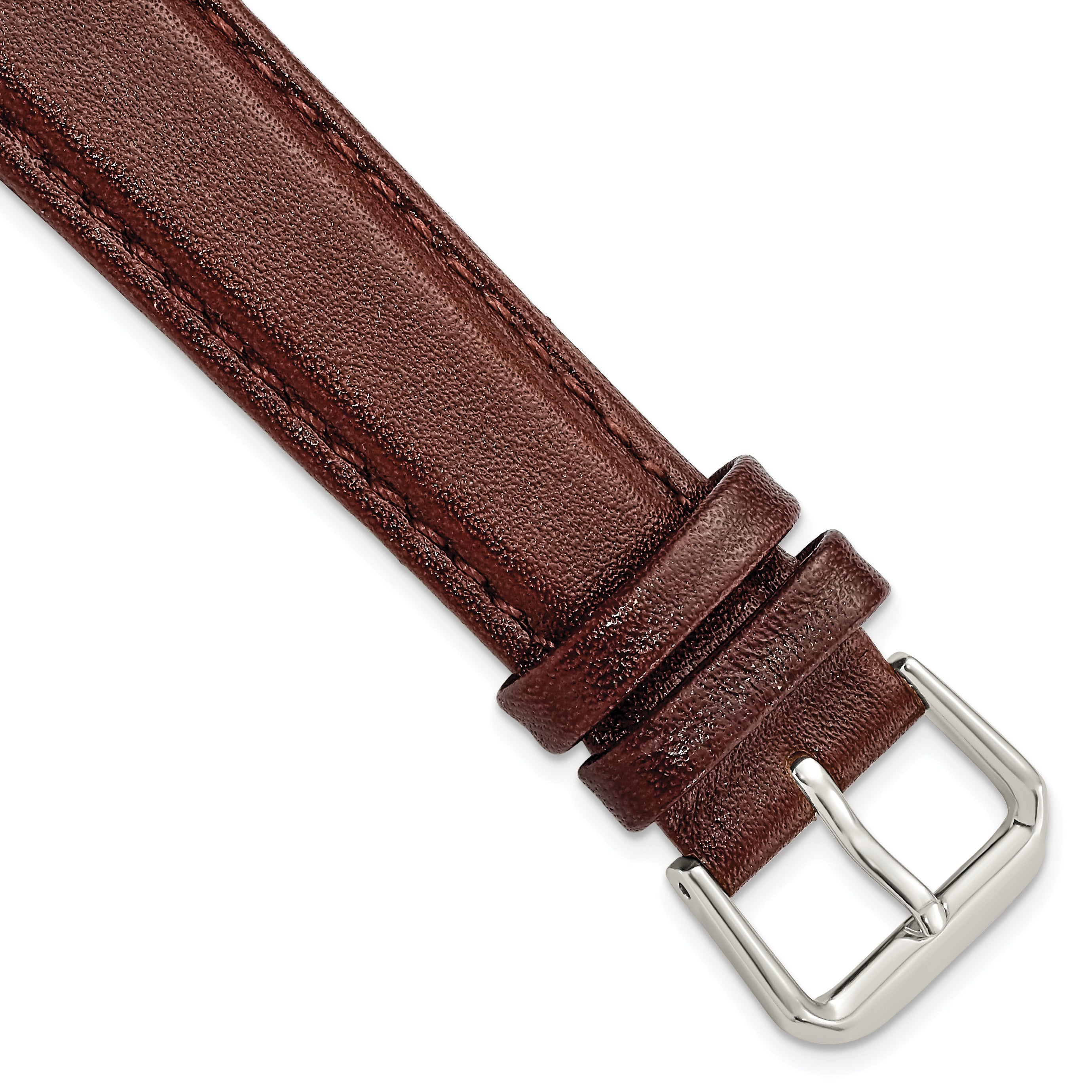 DeBeer 18mm Havana Smooth Leather with Silver-tone Buckle 7.5 inch Watch Band