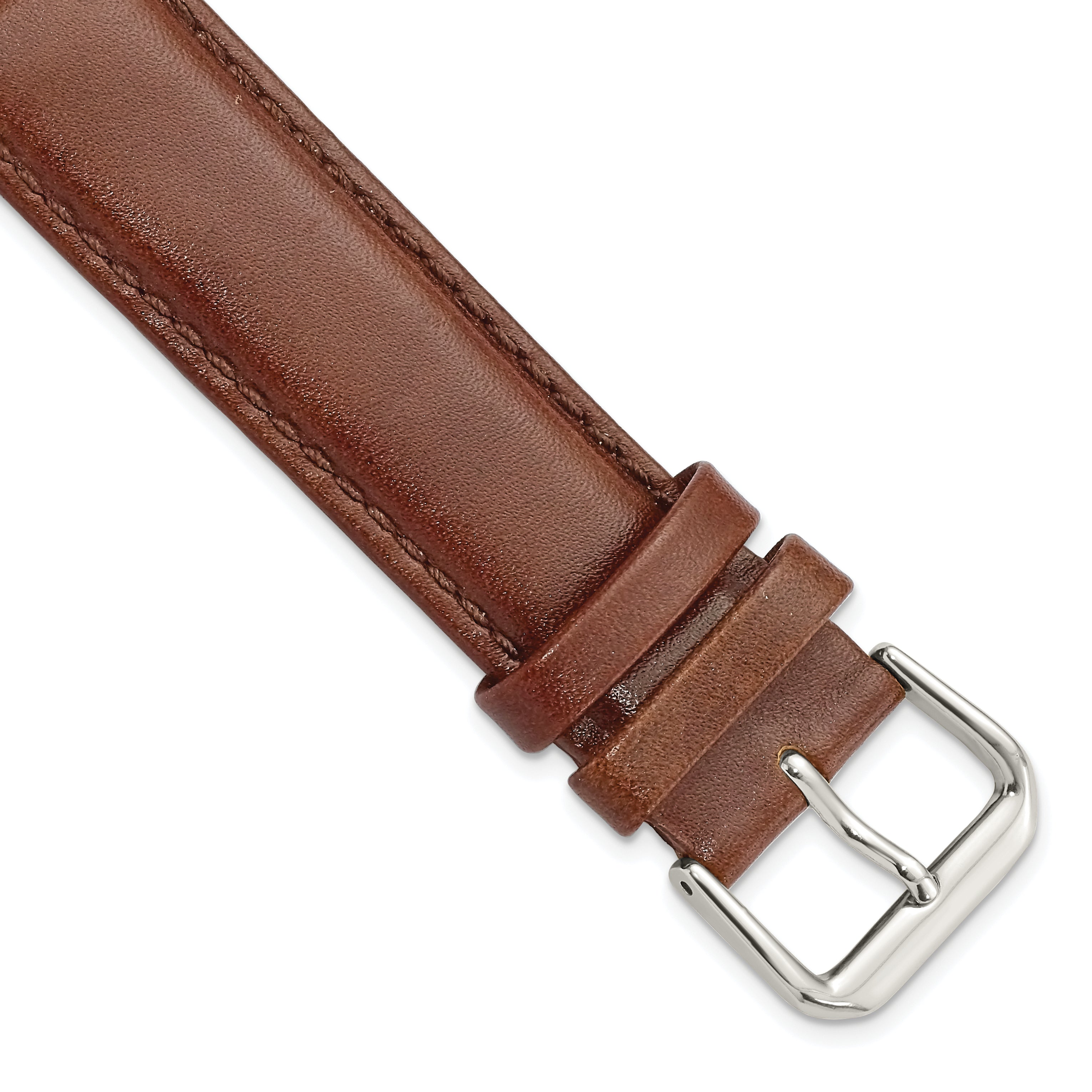 DeBeer 19mm Havana Smooth Leather with Silver-tone Buckle 7.5 inch Watch Band