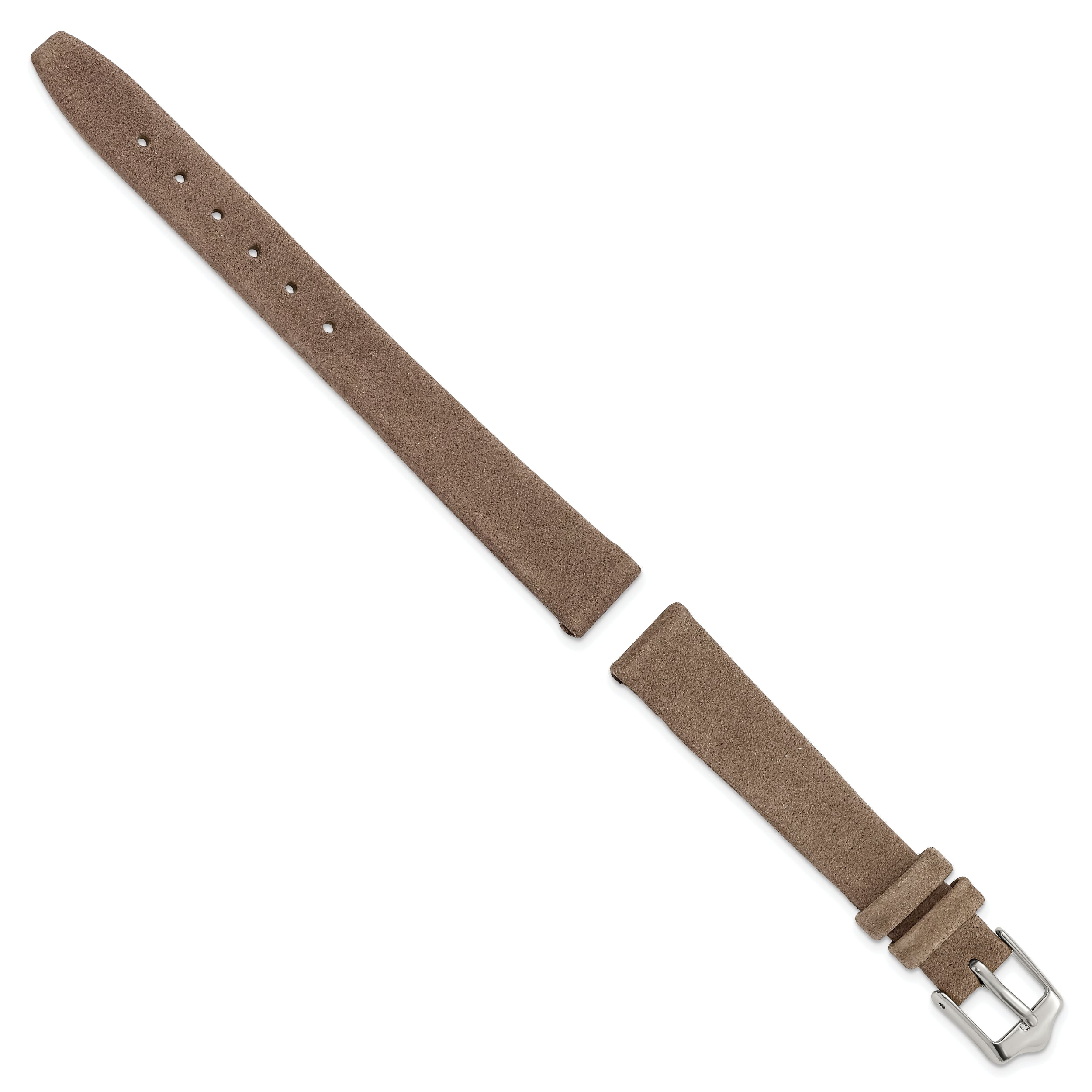 12mm Dark Brown Suede Flat Leather with Silver-tone Buckle 6.75 inch Watch Band