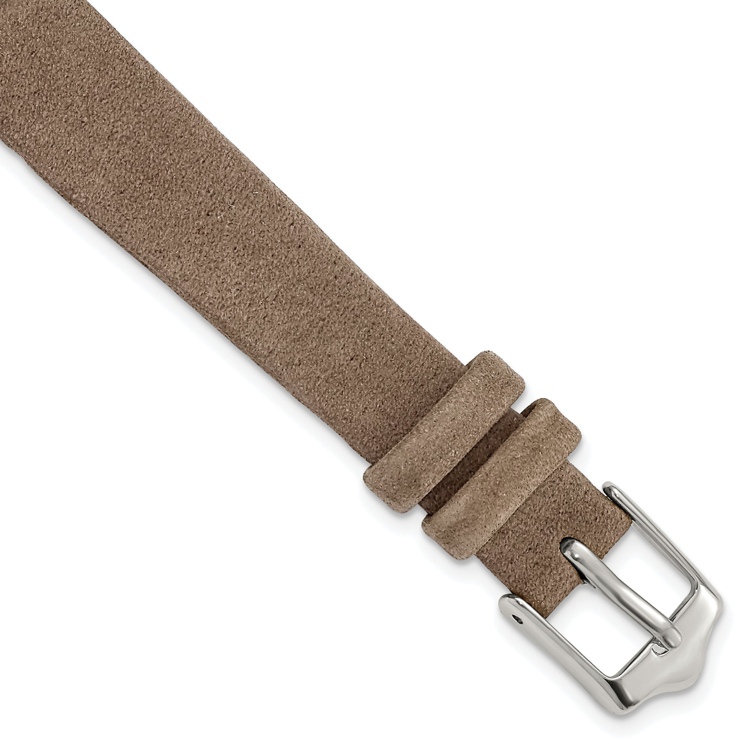 DeBeer 12mm Dark Brown Suede Flat Leather with Silver-tone Buckle 6.75 inch Watch Band