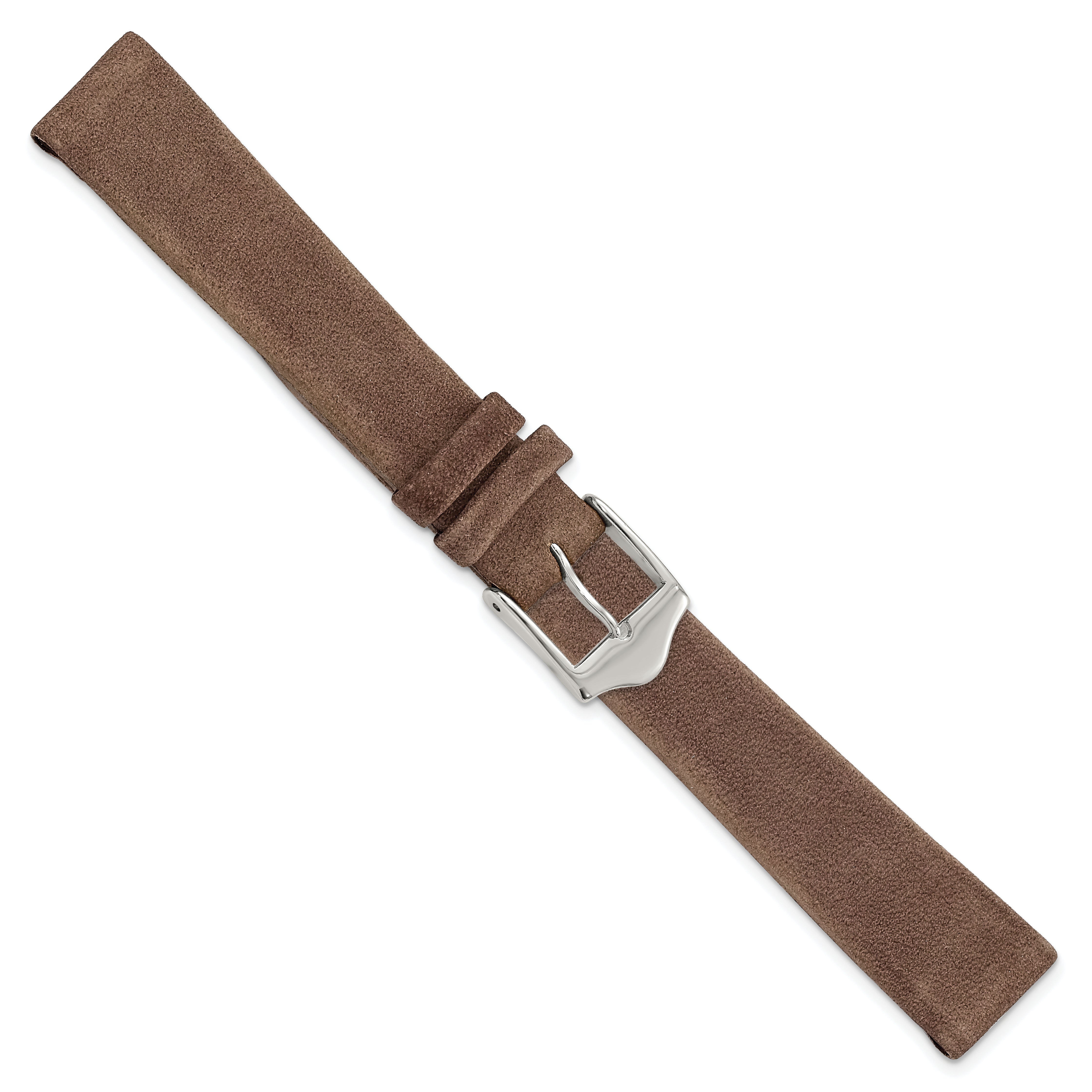 12mm Dark Brown Suede Flat Leather with Silver-tone Buckle 6.75 inch Watch Band