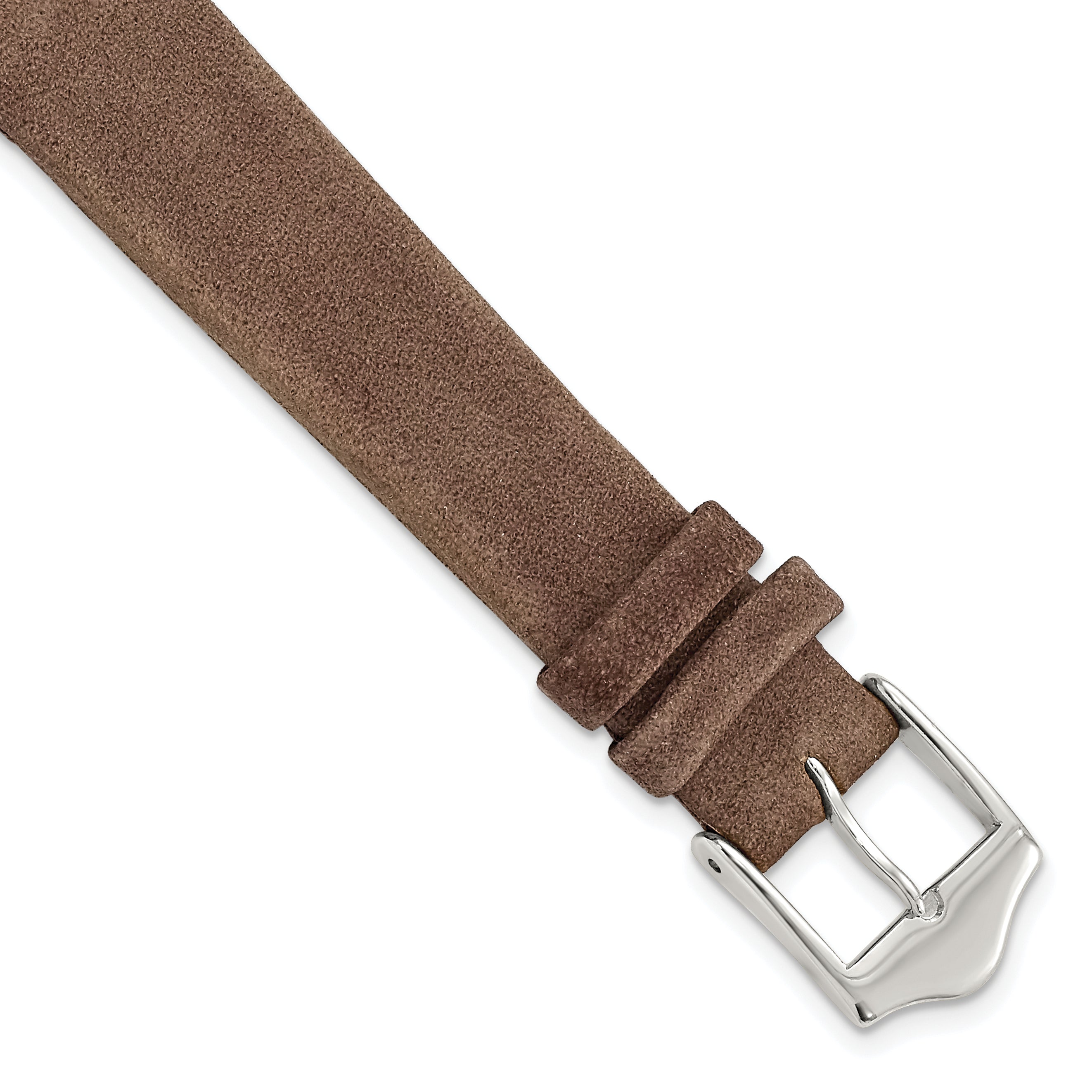 DeBeer 14mm Dark Brown Suede Flat Leather with Silver-tone Buckle 6.75 inch Watch Band