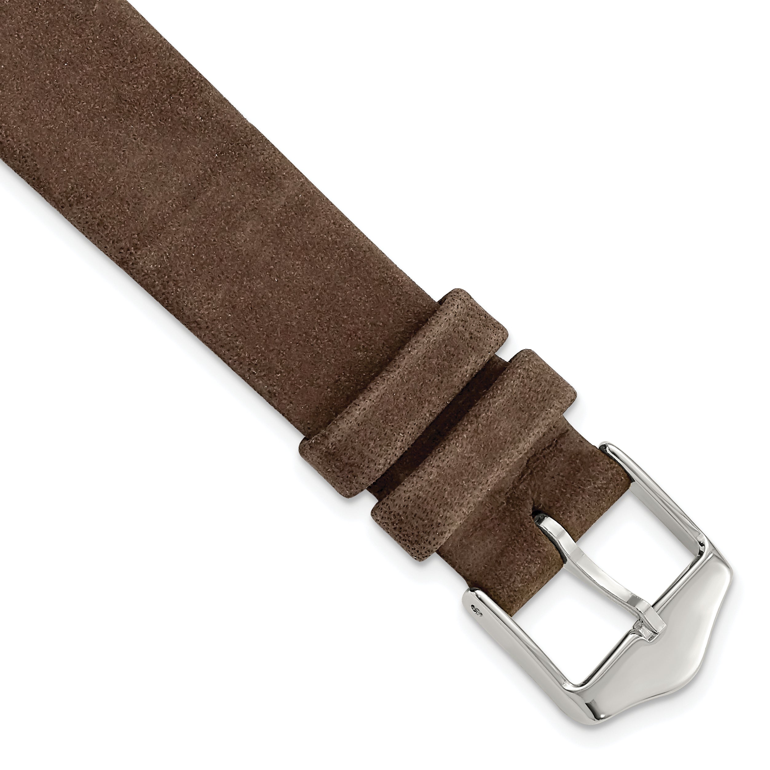 DeBeer 16mm Dark Brown Suede Flat Leather with Silver-tone Buckle 7.75 inch Watch Band