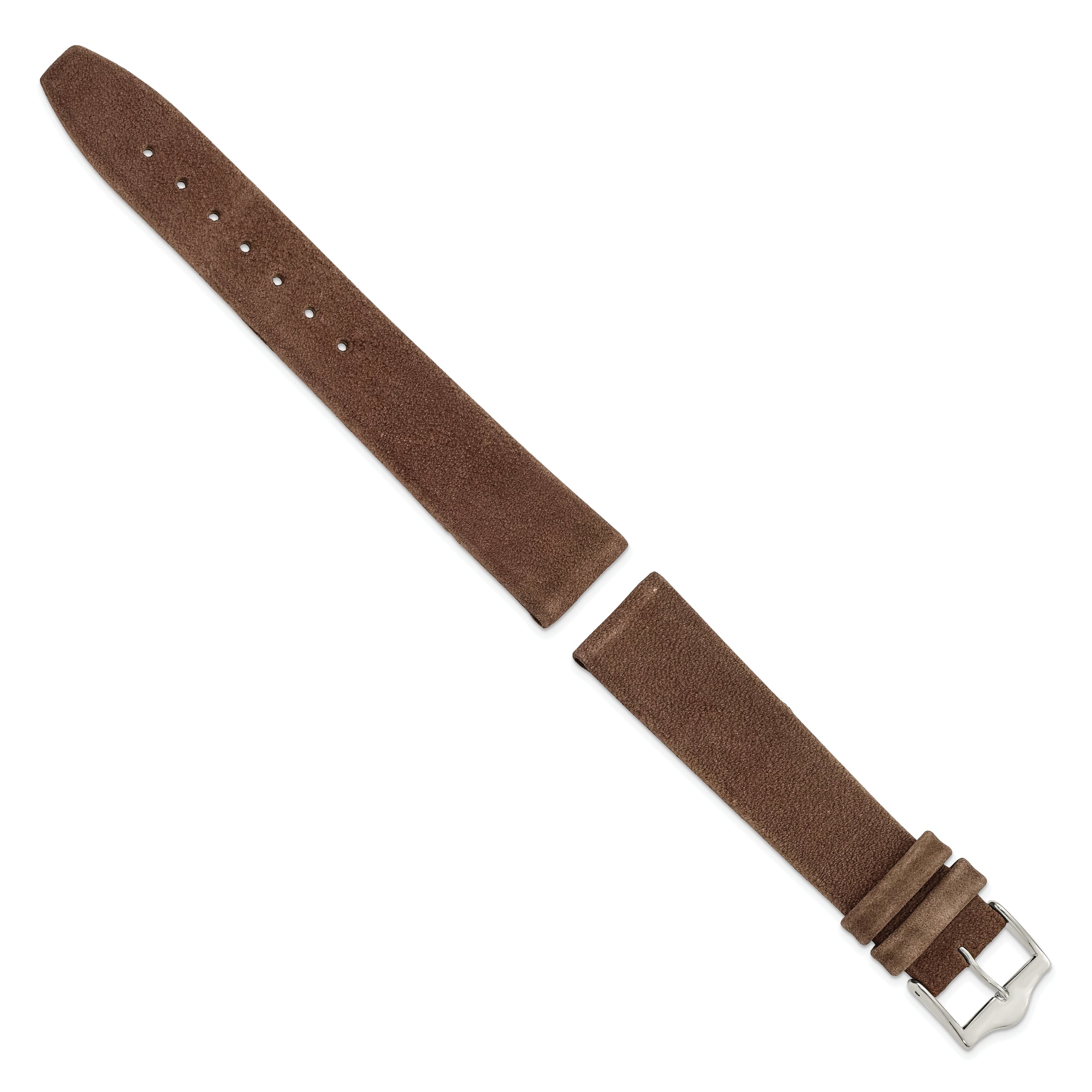 12mm Dark Brown Suede Flat Leather with Silver-tone Buckle 6.75 inch Watch Band