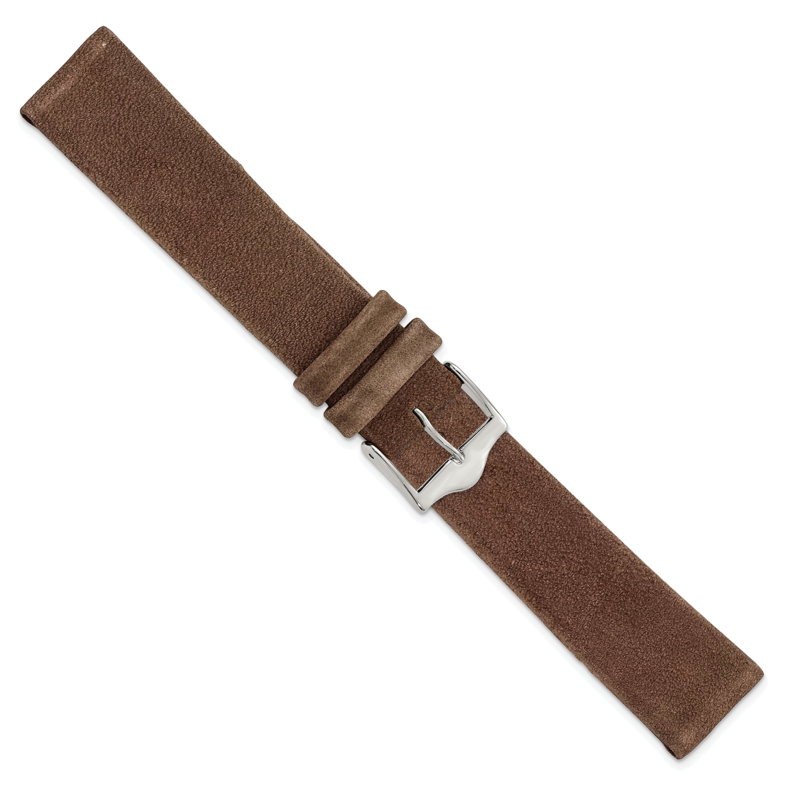 12mm Dark Brown Suede Flat Leather with Silver-tone Buckle 6.75 inch Watch Band