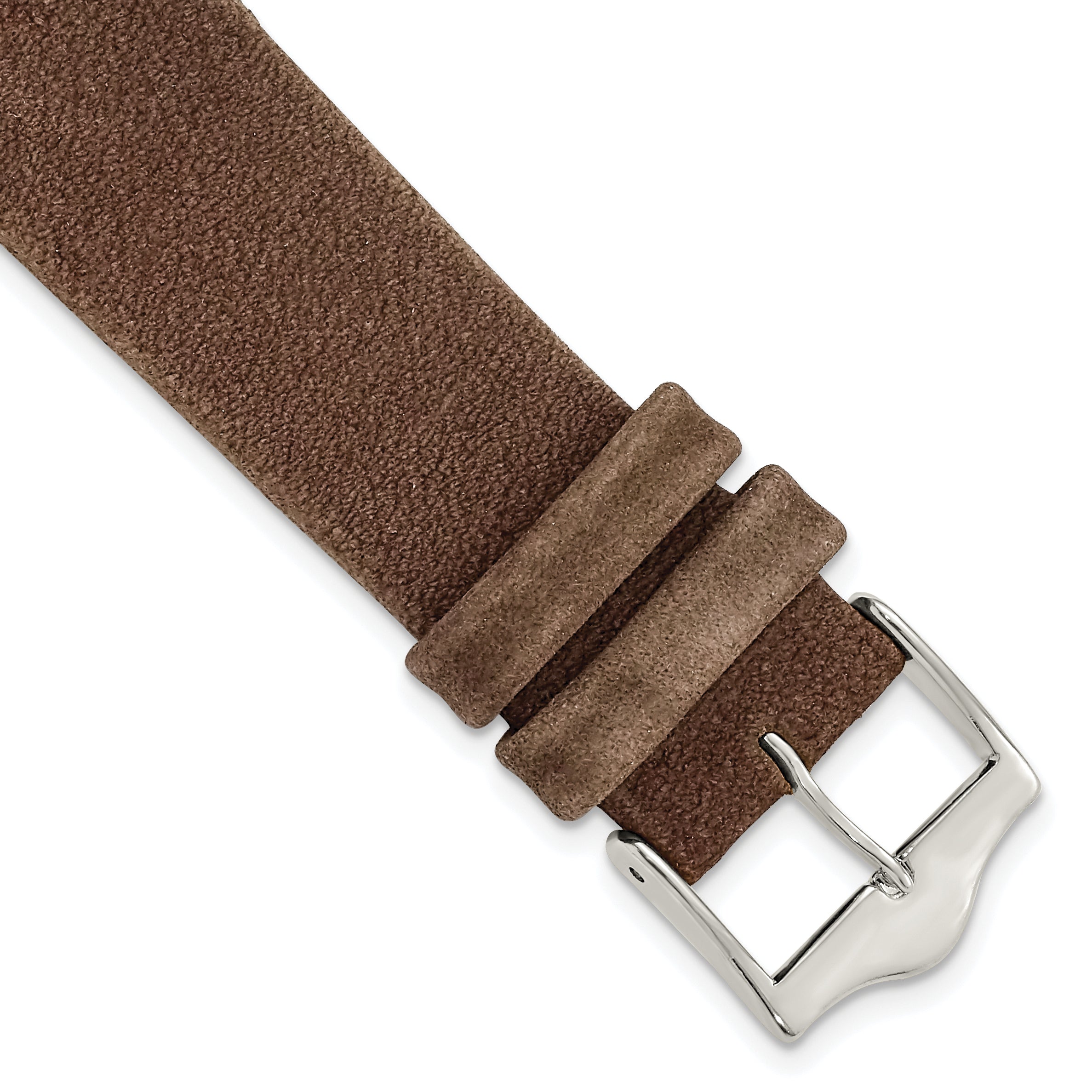 DeBeer 18mm Dark Brown Suede Flat Leather with Silver-tone Buckle 7.75 inch Watch Band