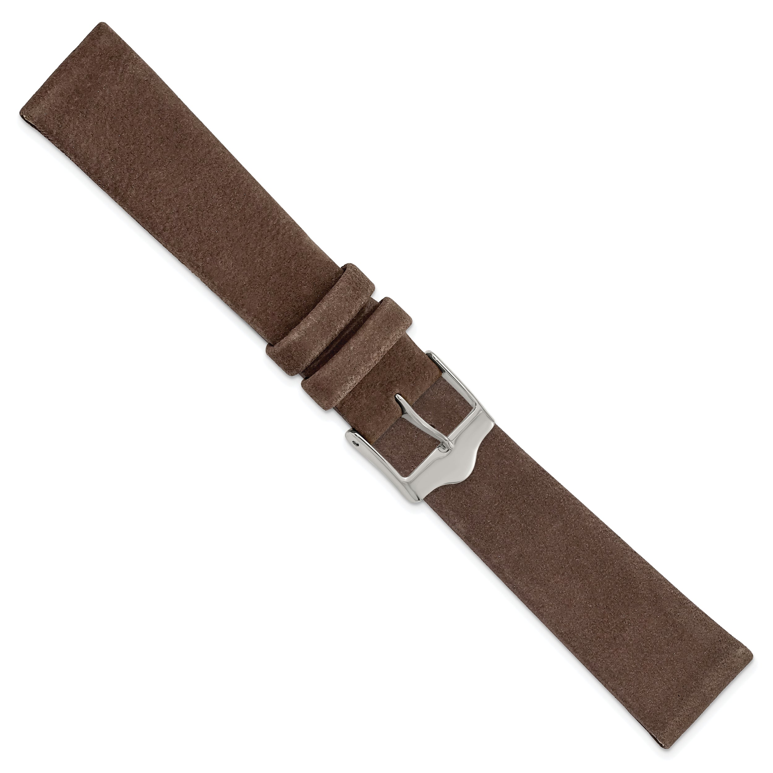 12mm Dark Brown Suede Flat Leather with Silver-tone Buckle 6.75 inch Watch Band