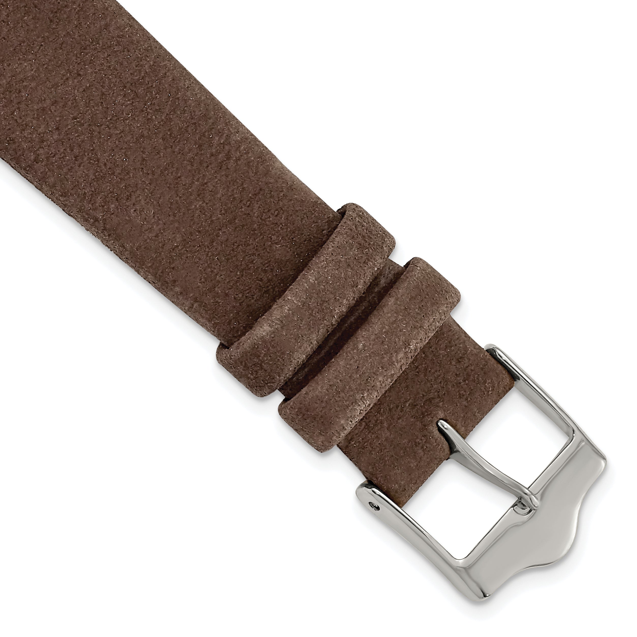 DeBeer 19mm Dark Brown Suede Flat Leather with Silver-tone Buckle 7.75 inch Watch Band