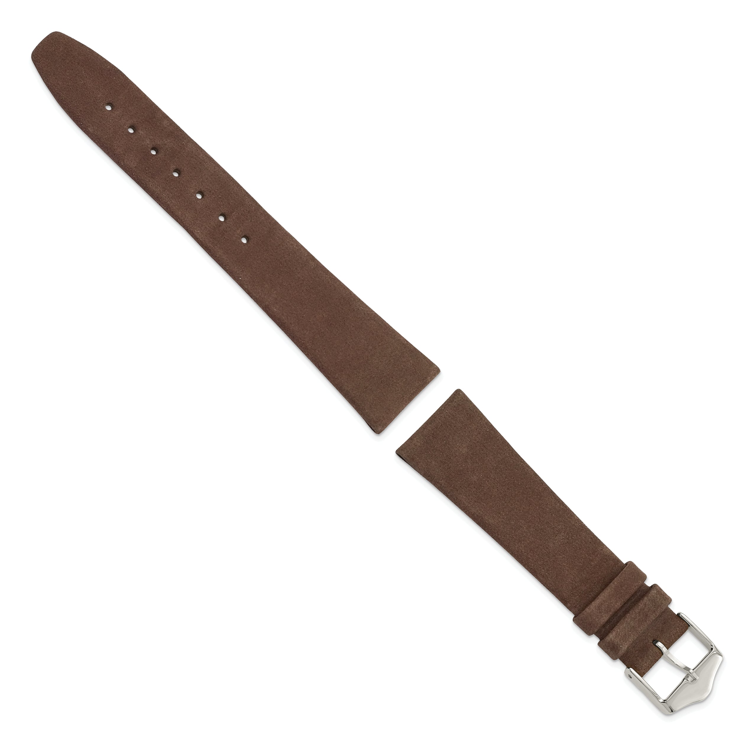 12mm Dark Brown Suede Flat Leather with Silver-tone Buckle 6.75 inch Watch Band