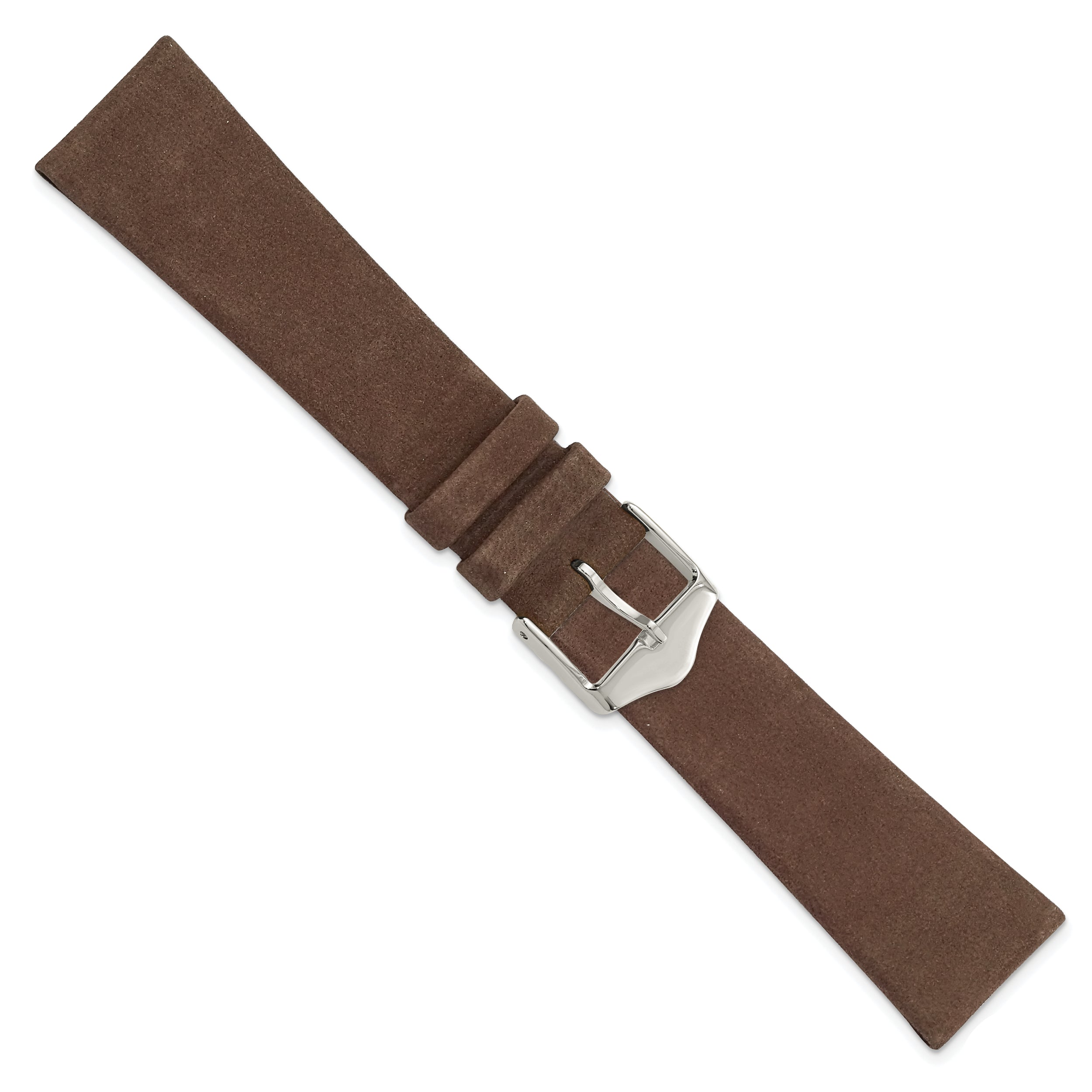 12mm Dark Brown Suede Flat Leather with Silver-tone Buckle 6.75 inch Watch Band