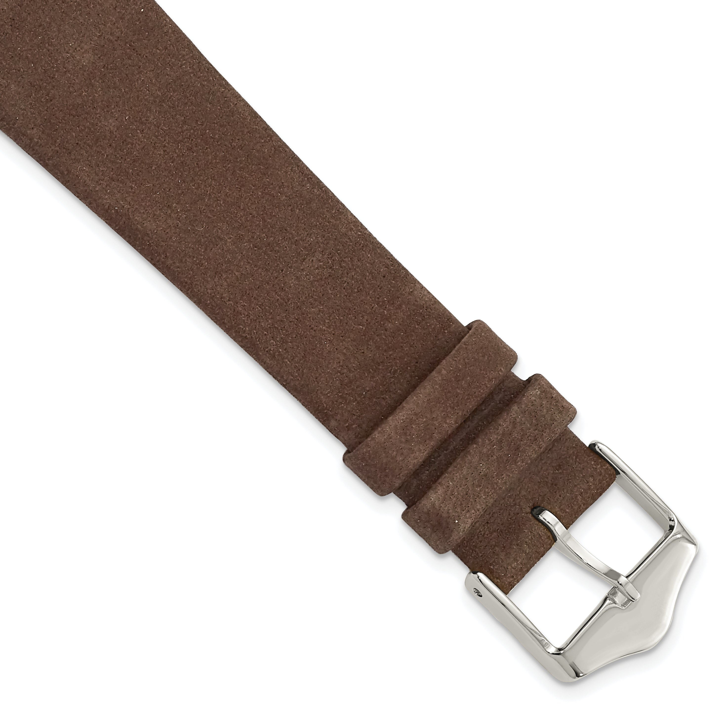 DeBeer 20mm Dark Brown Suede Flat Leather with Silver-tone Buckle 7.75 inch Watch Band