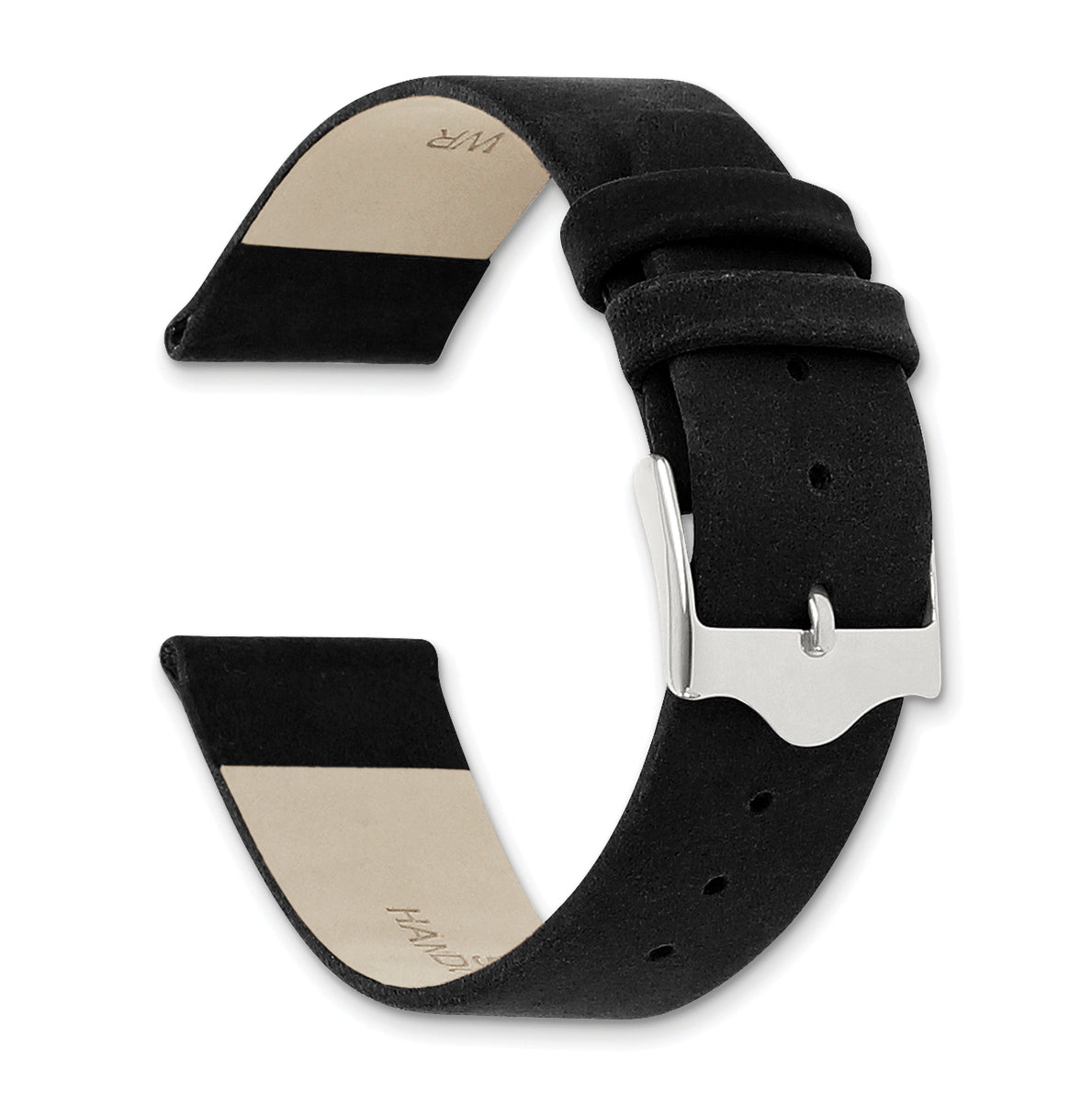 12mm Black Suede Flat Leather with Silver-tone Buckle 6.75 inch Watch Band