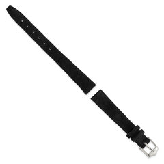 12mm Black Suede Flat Leather with Silver-tone Buckle 6.75 inch Watch Band