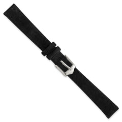 12mm Black Suede Flat Leather with Silver-tone Buckle 6.75 inch Watch Band