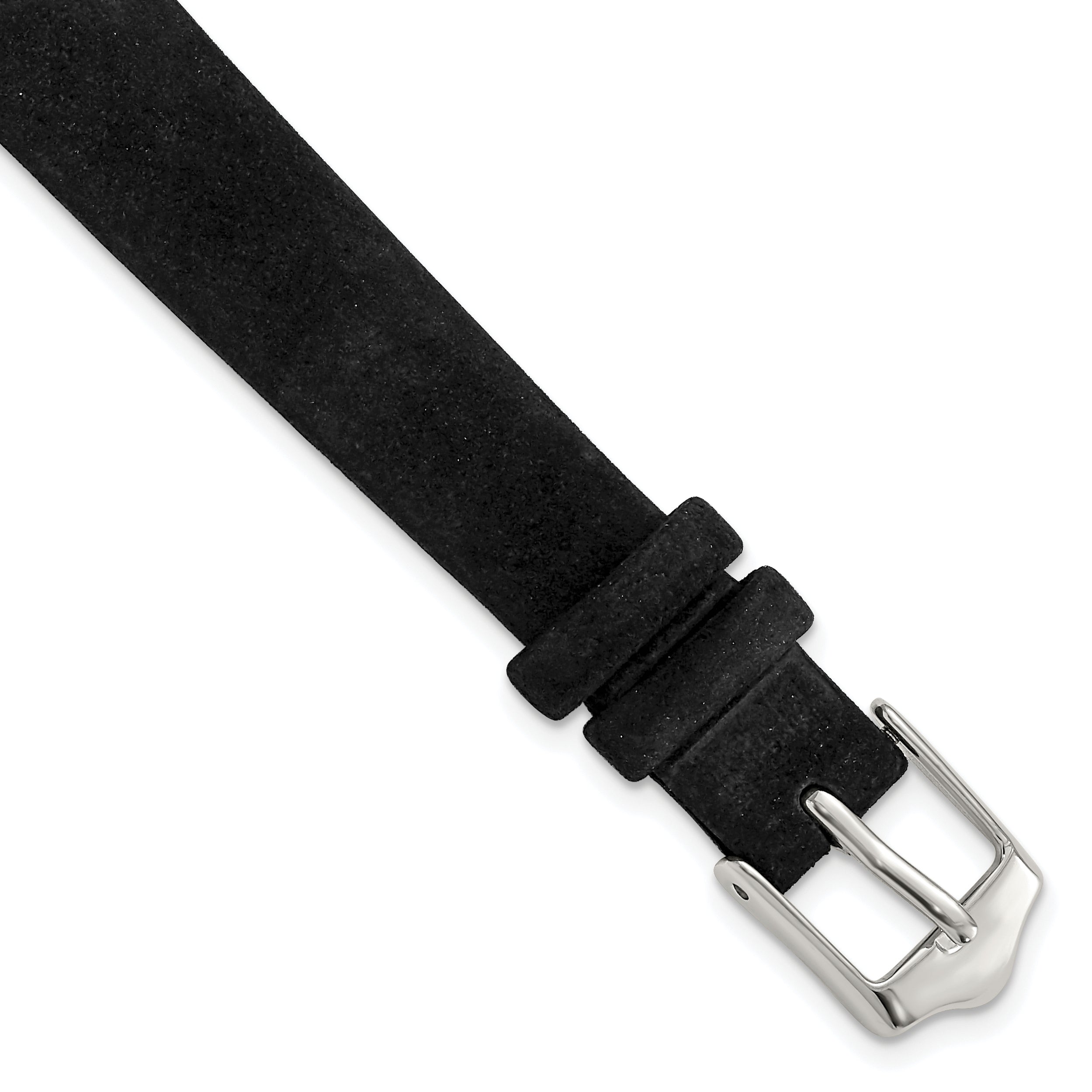 DeBeer 12mm Black Suede Flat Leather with Silver-tone Buckle 6.75 inch Watch Band