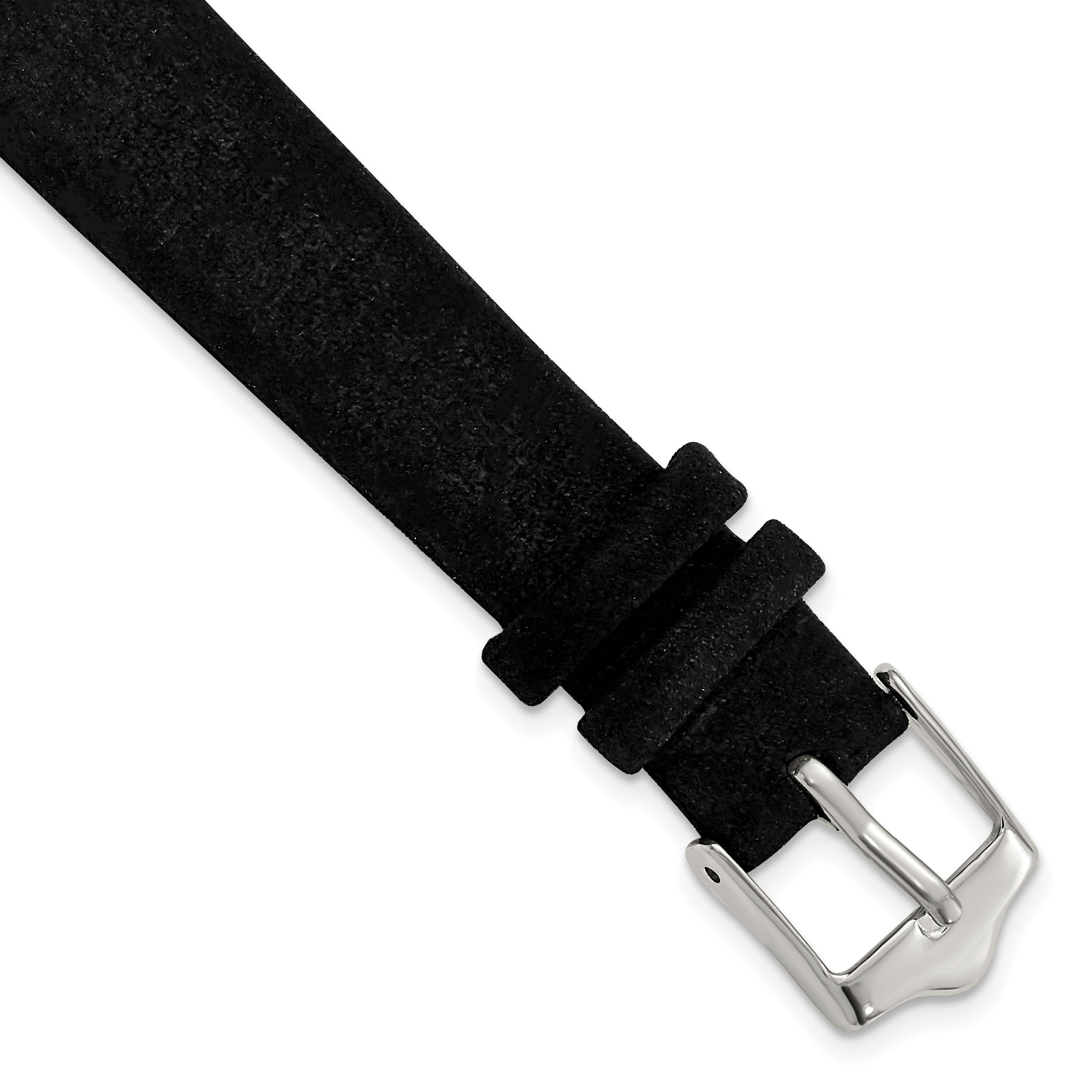 DeBeer 14mm Black Suede Flat Leather with Silver-tone Buckle 6.75 inch Watch Band