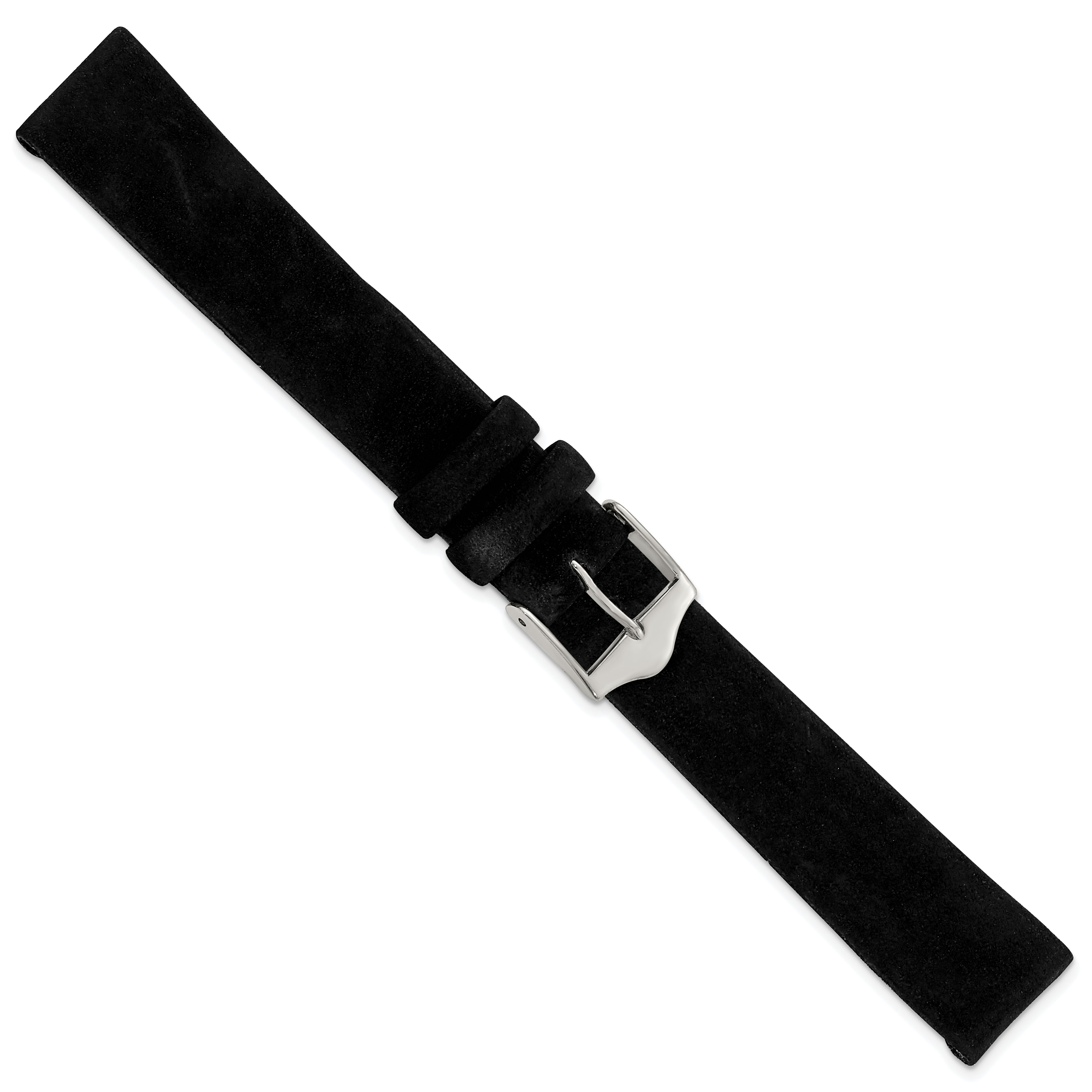 12mm Black Suede Flat Leather with Silver-tone Buckle 6.75 inch Watch Band