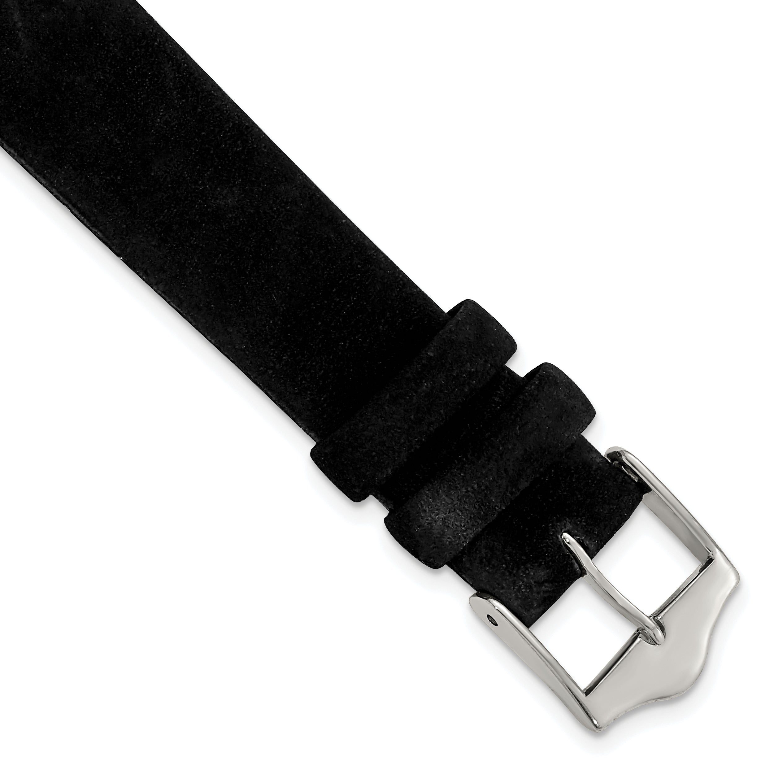 DeBeer 16mm Black Suede Flat Leather with Silver-tone Buckle 7.75 inch Watch Band