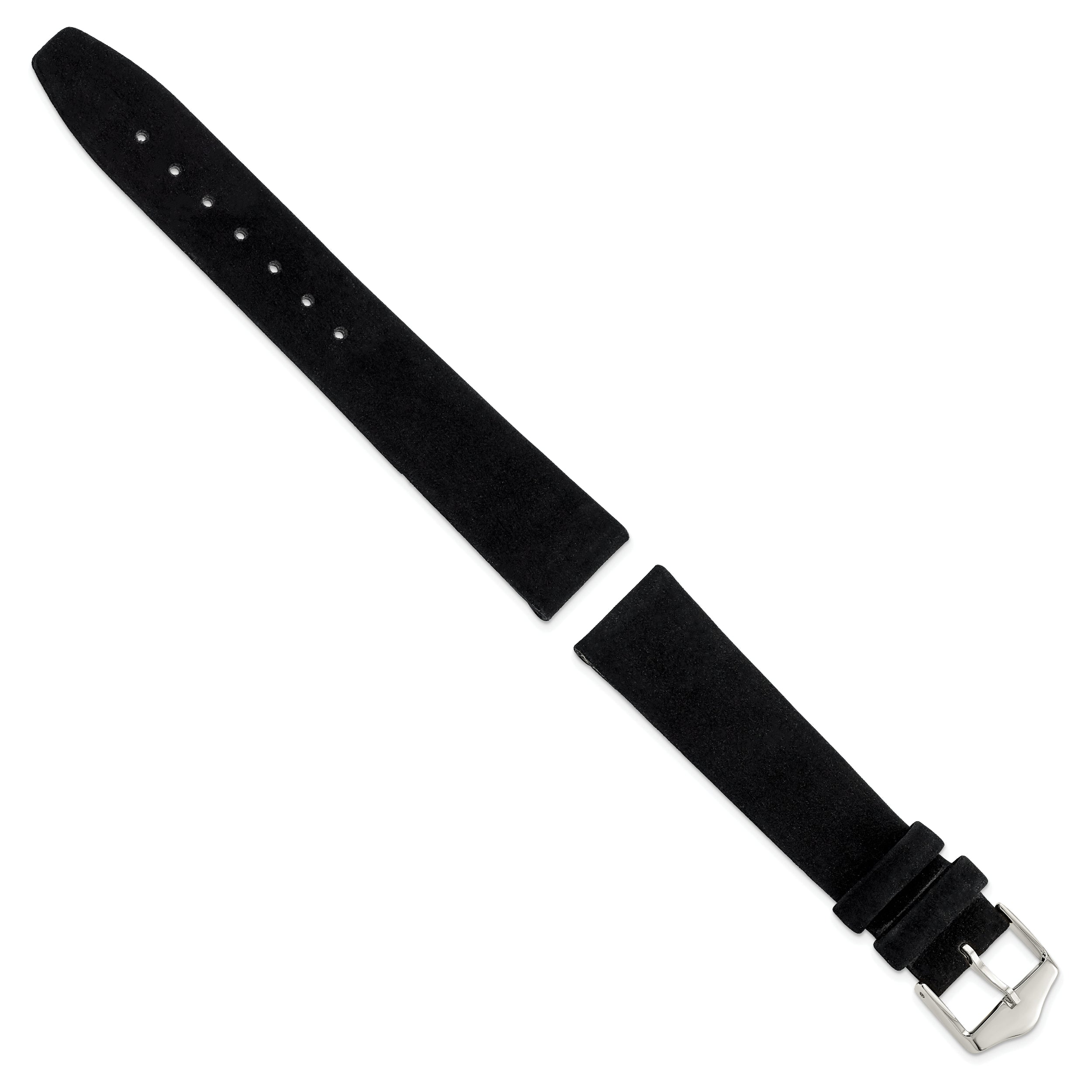 12mm Black Suede Flat Leather with Silver-tone Buckle 6.75 inch Watch Band