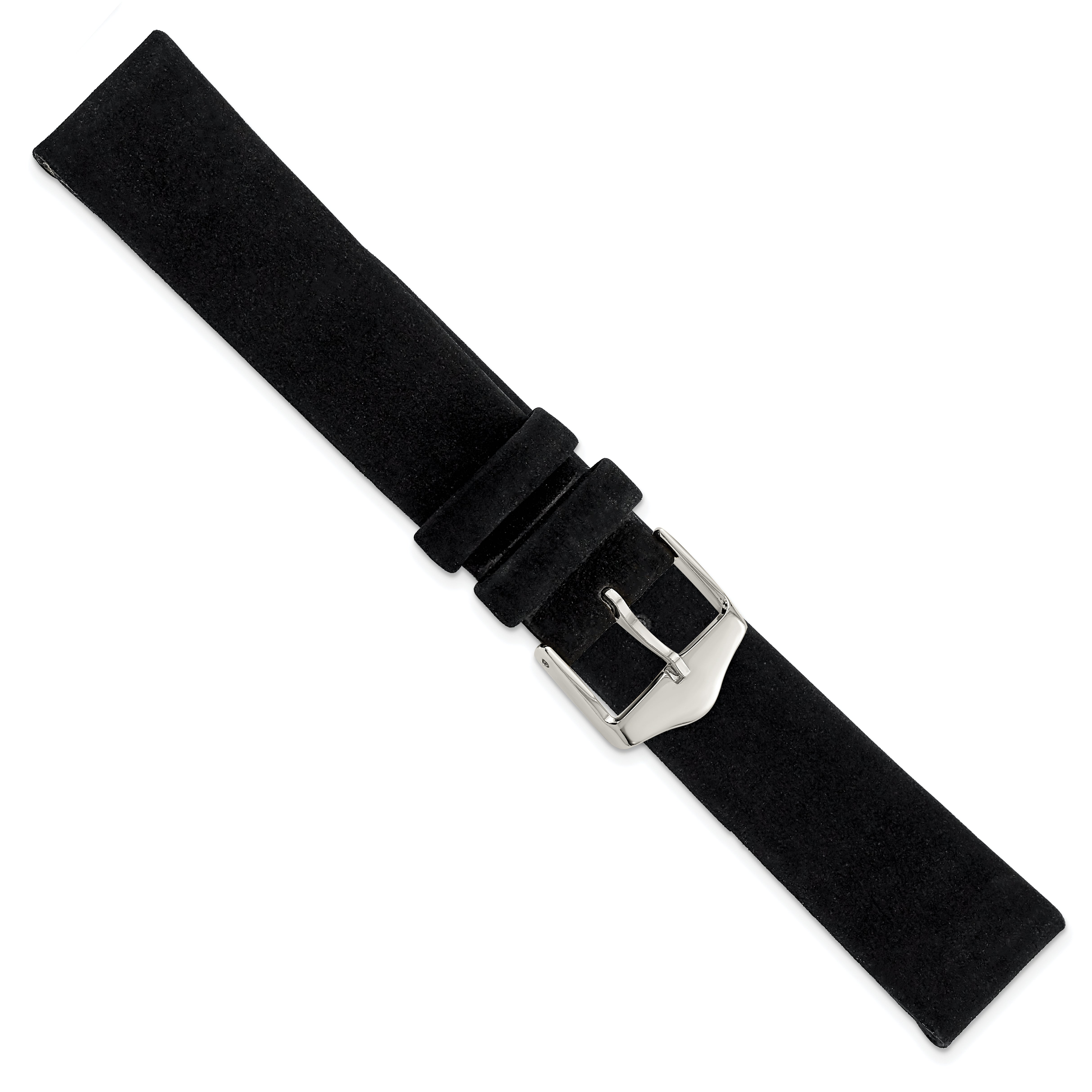 12mm Black Suede Flat Leather with Silver-tone Buckle 6.75 inch Watch Band