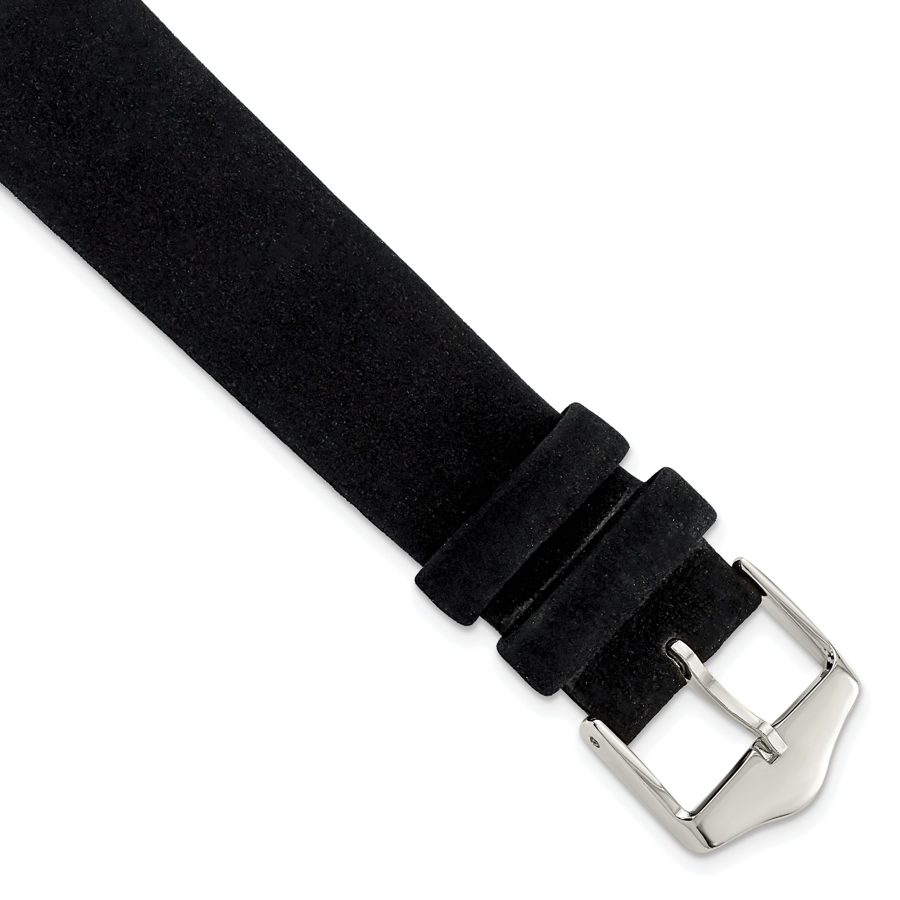 DeBeer 18mm Black Suede Flat Leather with Silver-tone Buckle 7.75 inch Watch Band