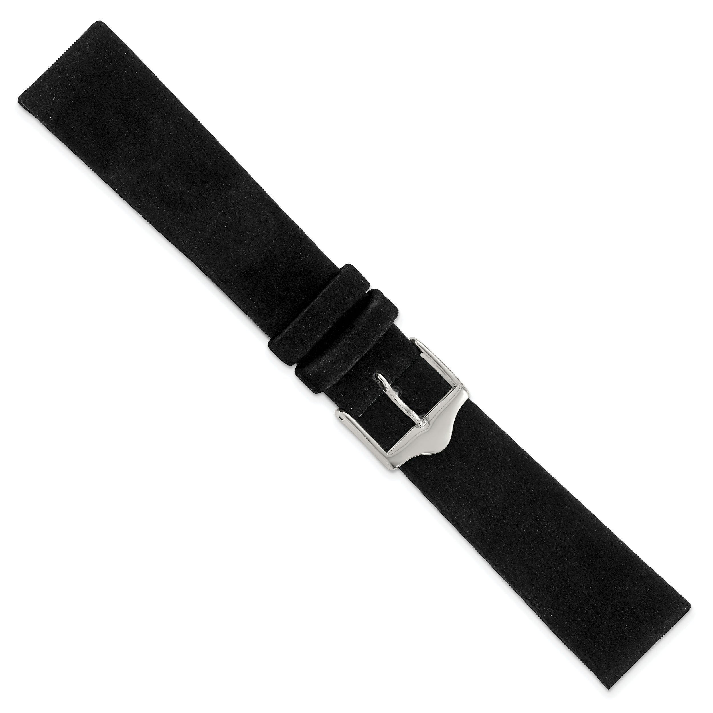 12mm Black Suede Flat Leather with Silver-tone Buckle 6.75 inch Watch Band