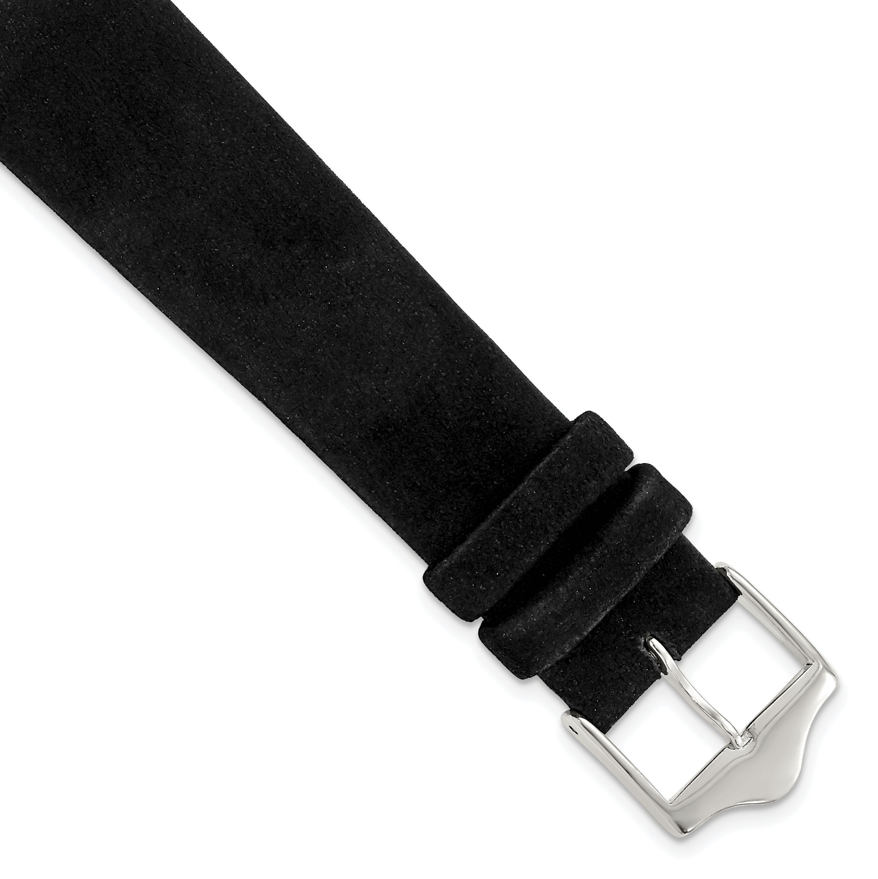 DeBeer 19mm Black Suede Flat Leather with Silver-tone Buckle 7.75 inch Watch Band