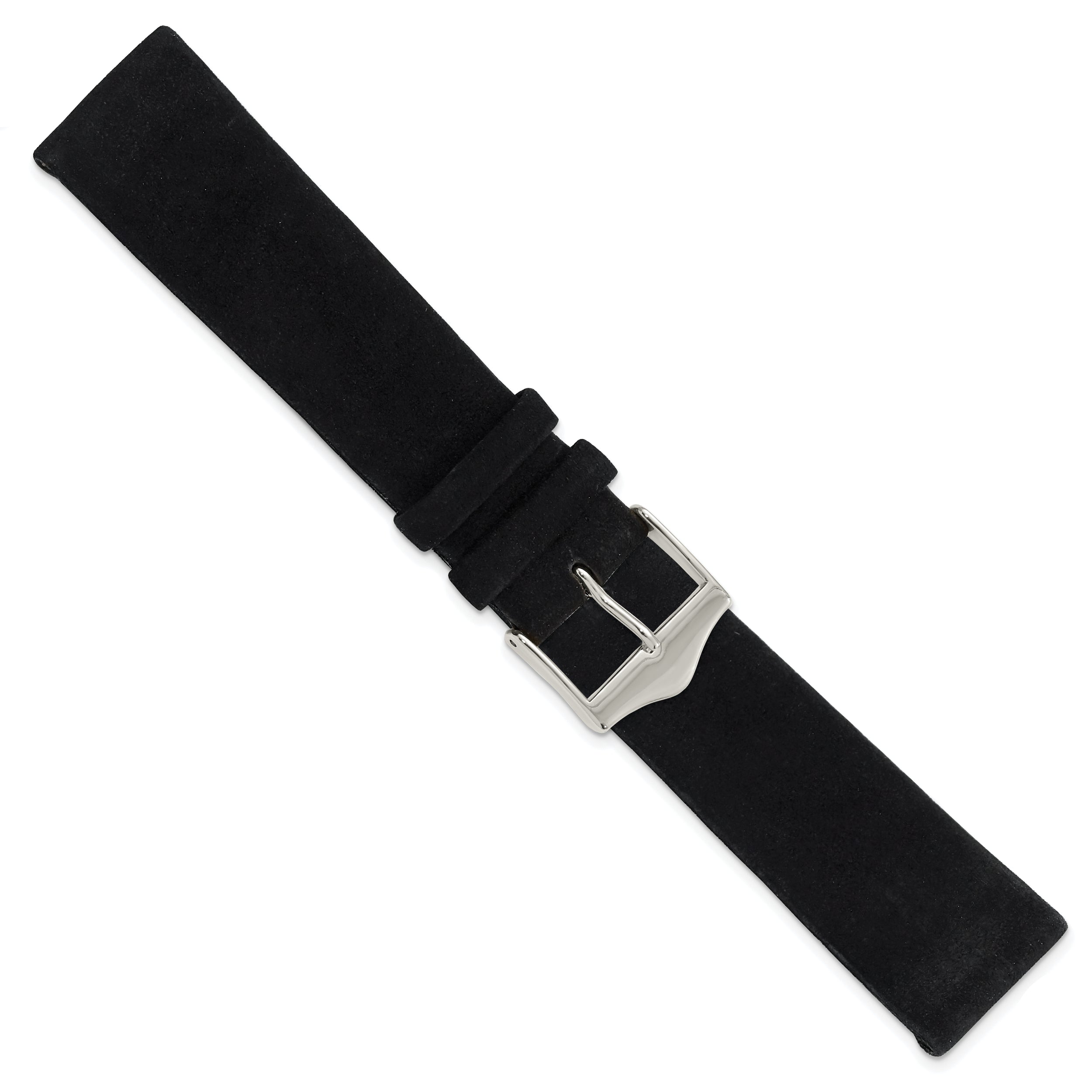 12mm Black Suede Flat Leather with Silver-tone Buckle 6.75 inch Watch Band