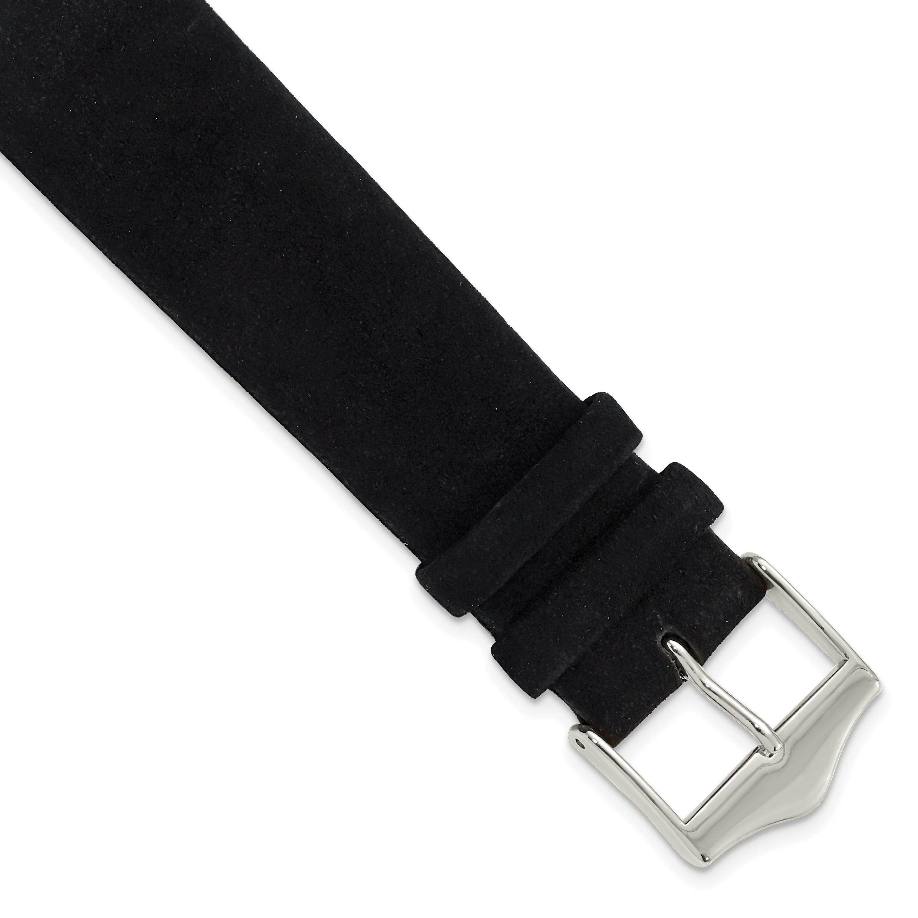 DeBeer 20mm Black Suede Flat Leather with Silver-tone Buckle 7.75 inch Watch Band