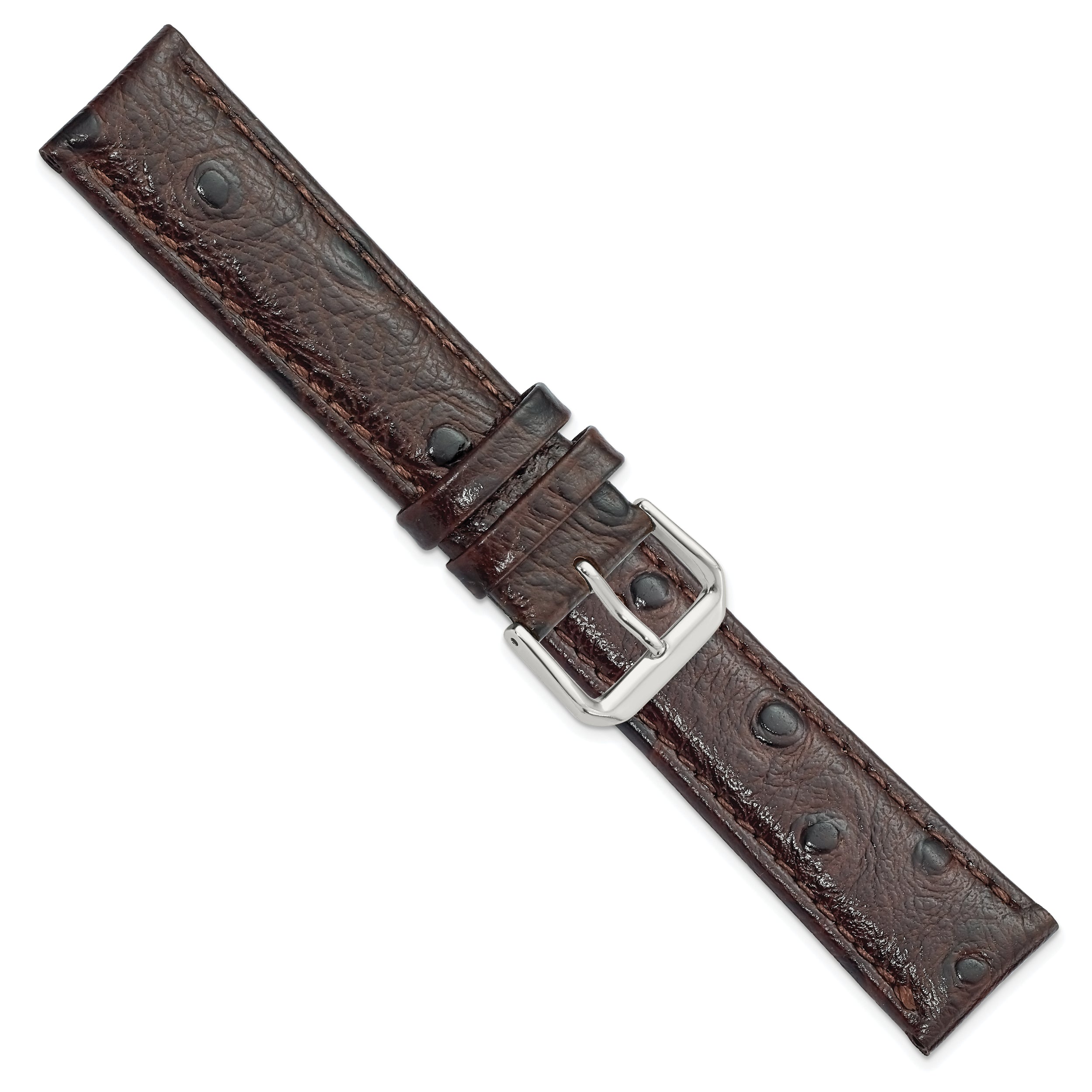 12mm Brown Ostrich Grain Leather with Silver-tone Buckle 6.75 inch Watch Band