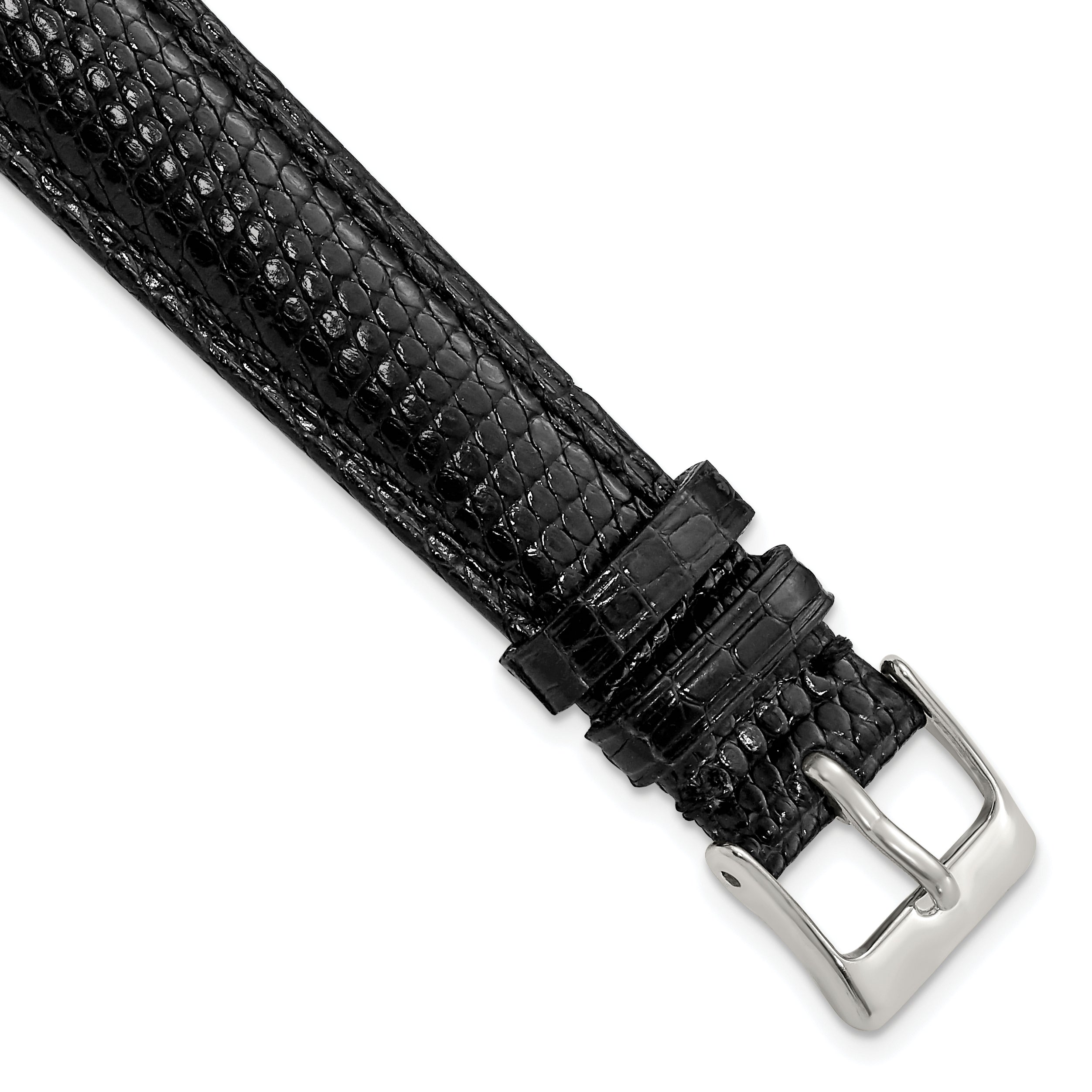 DeBeer 14mm Black Genuine Lizard Leather with Silver-tone Buckle 6.75 inch Watch Band