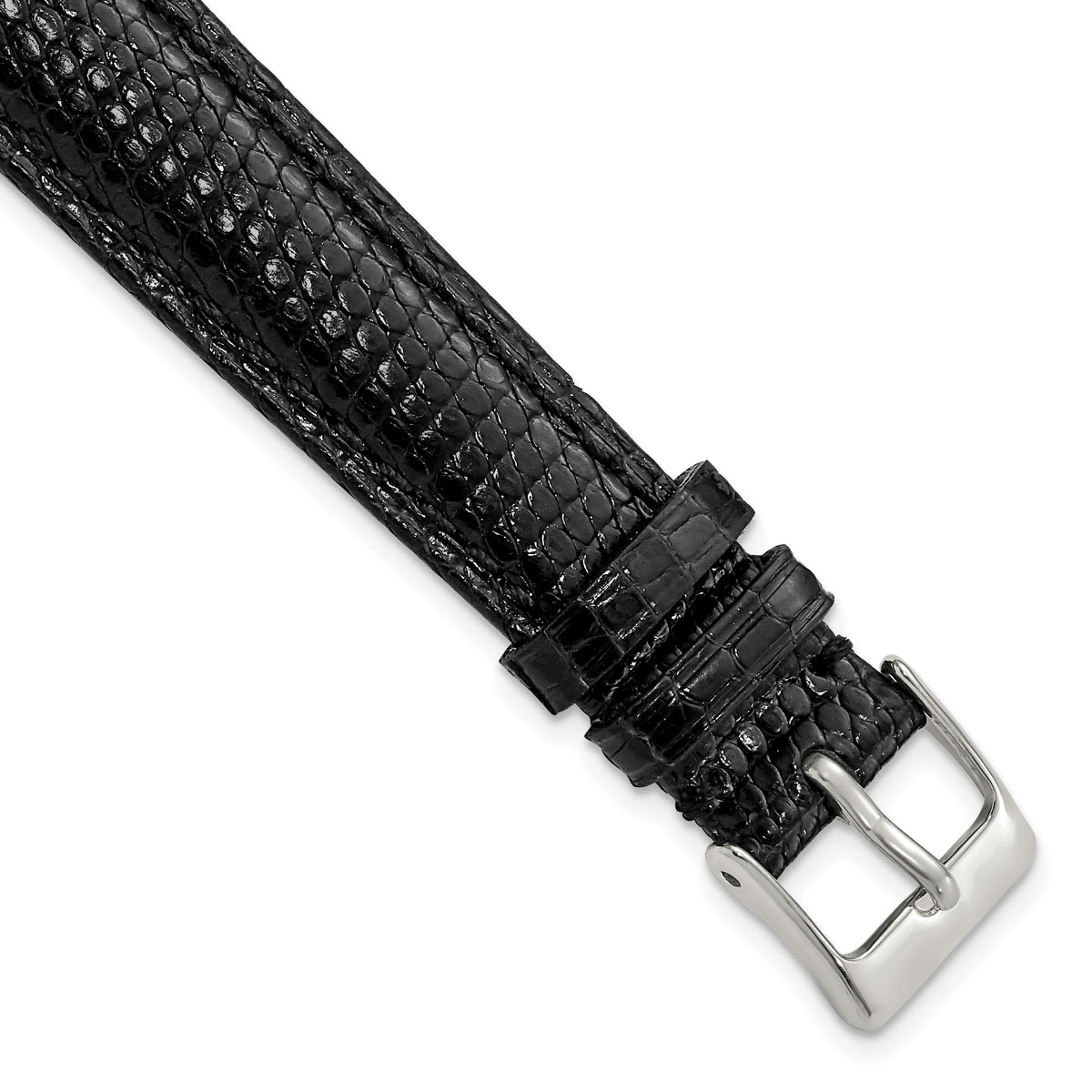 DeBeer 14mm Black Genuine Lizard Leather with Silver-tone Buckle 6.75 inch Watch Band