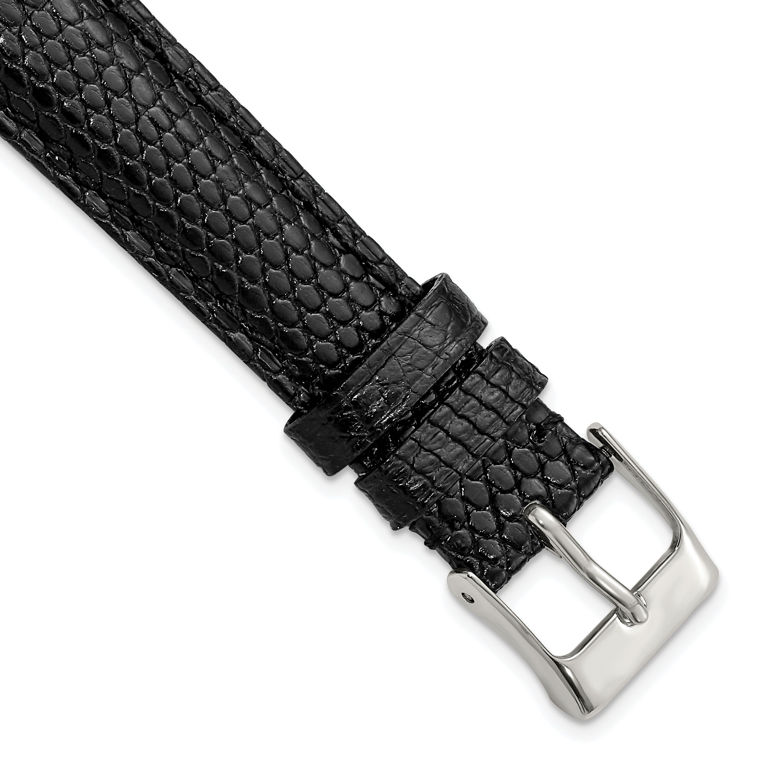 DeBeer 16mm Black Genuine Lizard Leather with Silver-tone Buckle 7.5 inch Watch Band