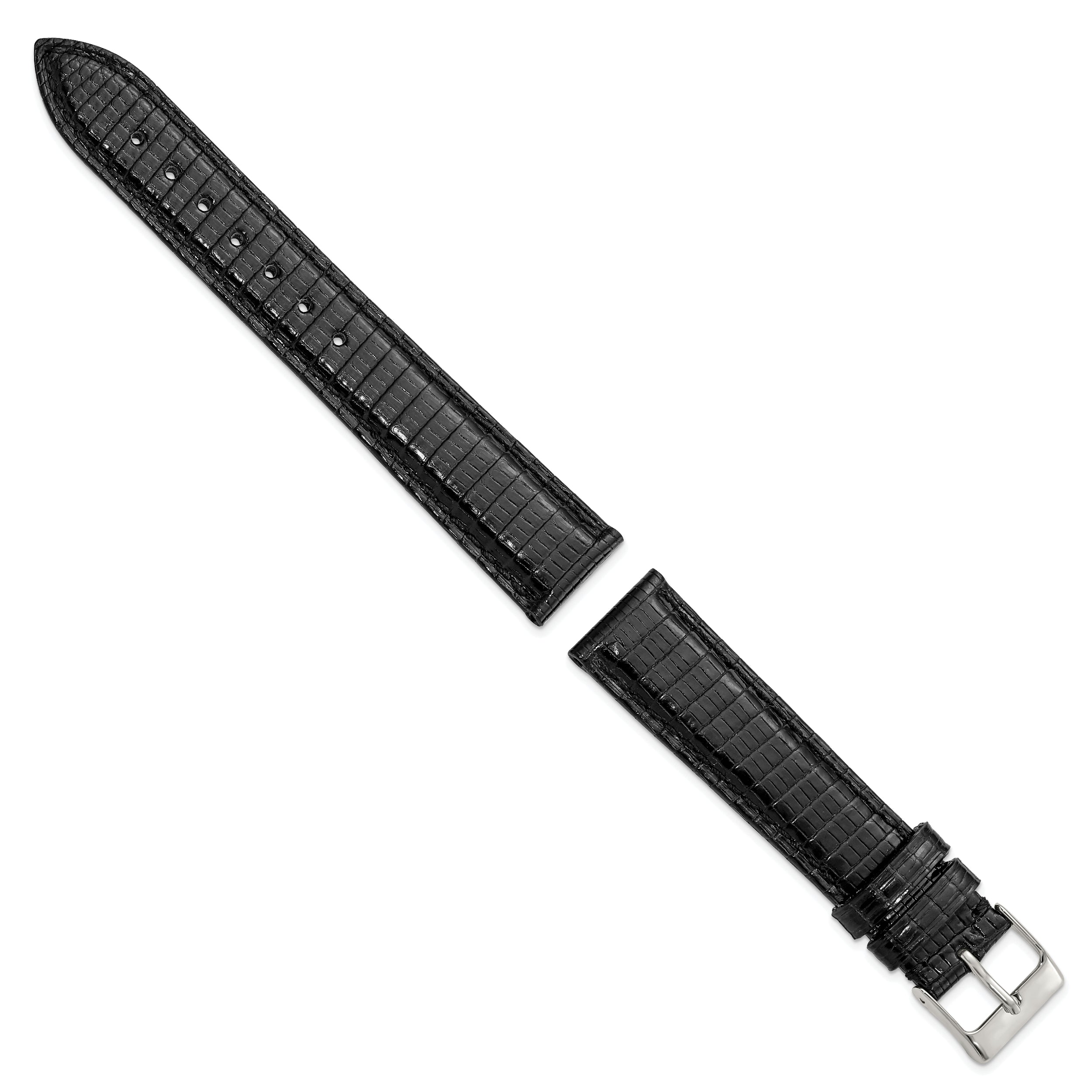 14mm Black Genuine Lizard Leather with Silver-tone Buckle 6.75 inch Watch Band