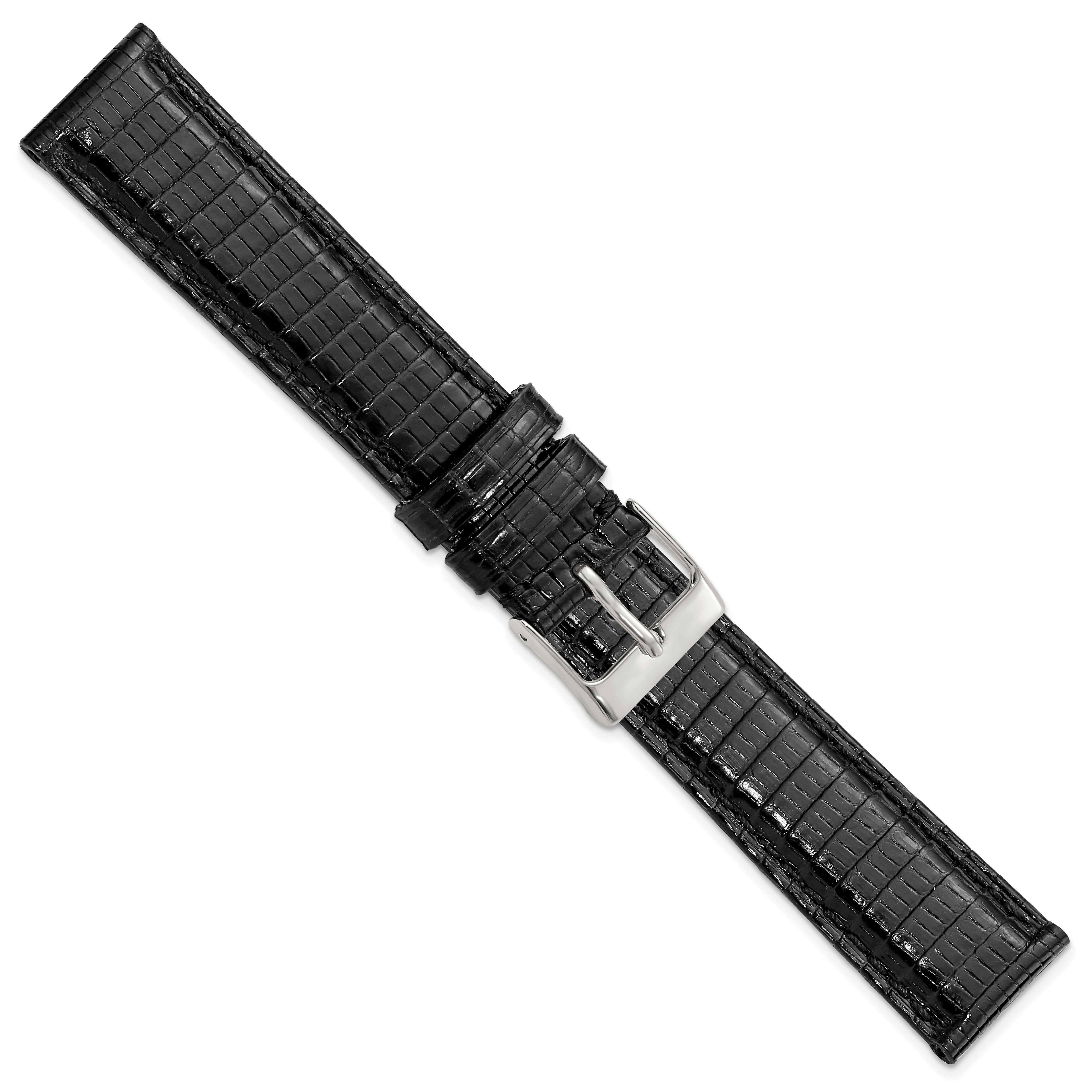 14mm Black Genuine Lizard Leather with Silver-tone Buckle 6.75 inch Watch Band