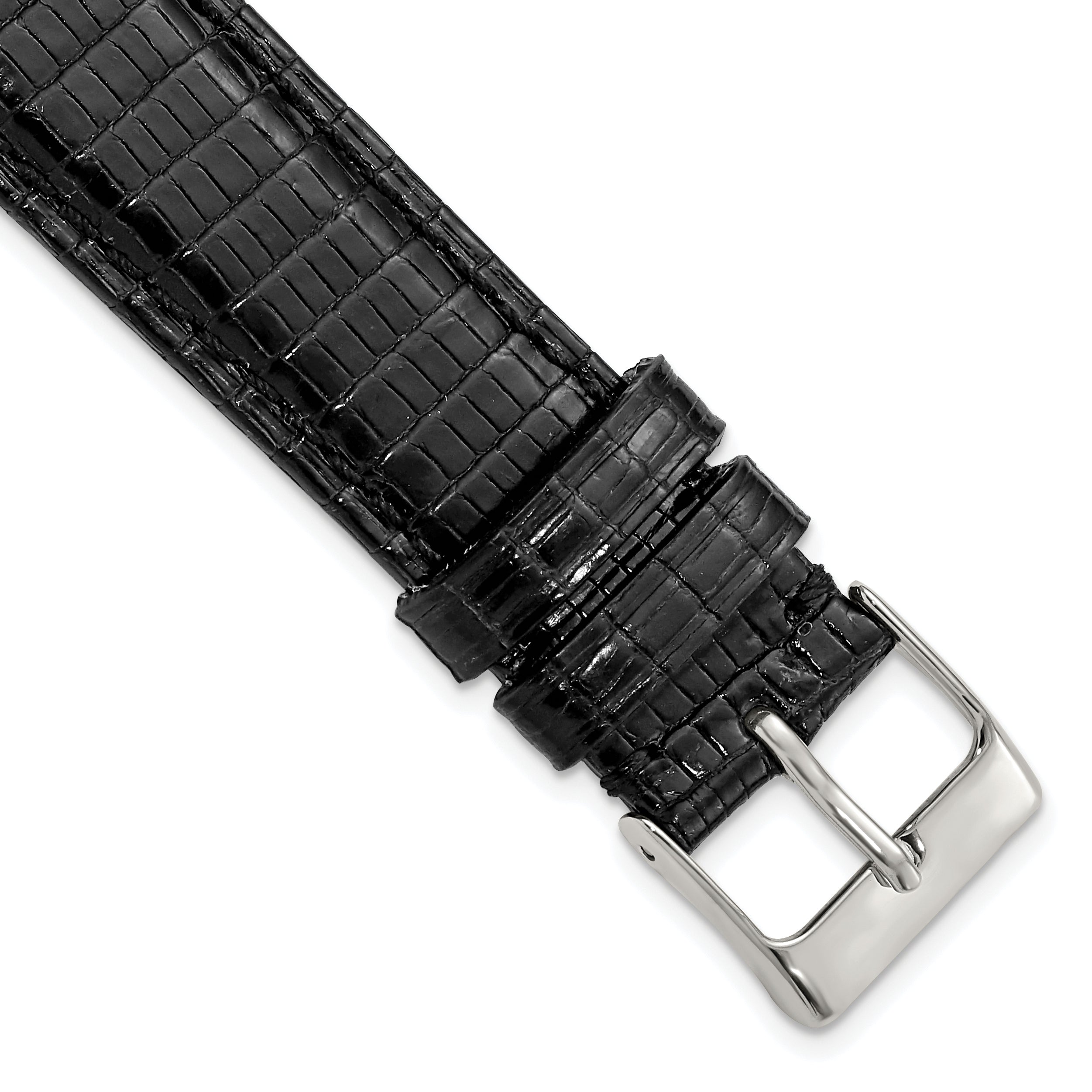 DeBeer 18mm Black Genuine Lizard Leather with Silver-tone Buckle 7.5 inch Watch Band