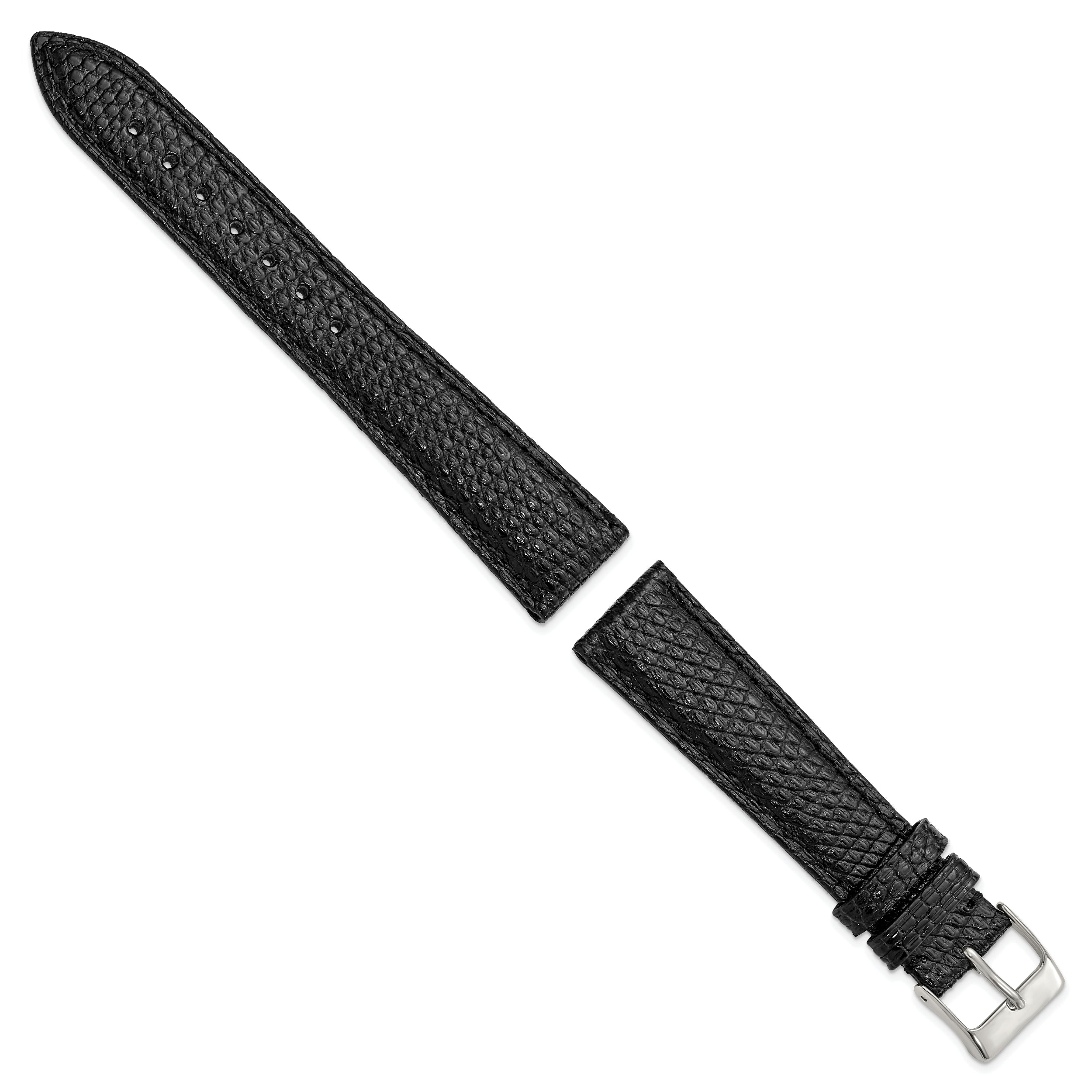 14mm Black Genuine Lizard Leather with Silver-tone Buckle 6.75 inch Watch Band