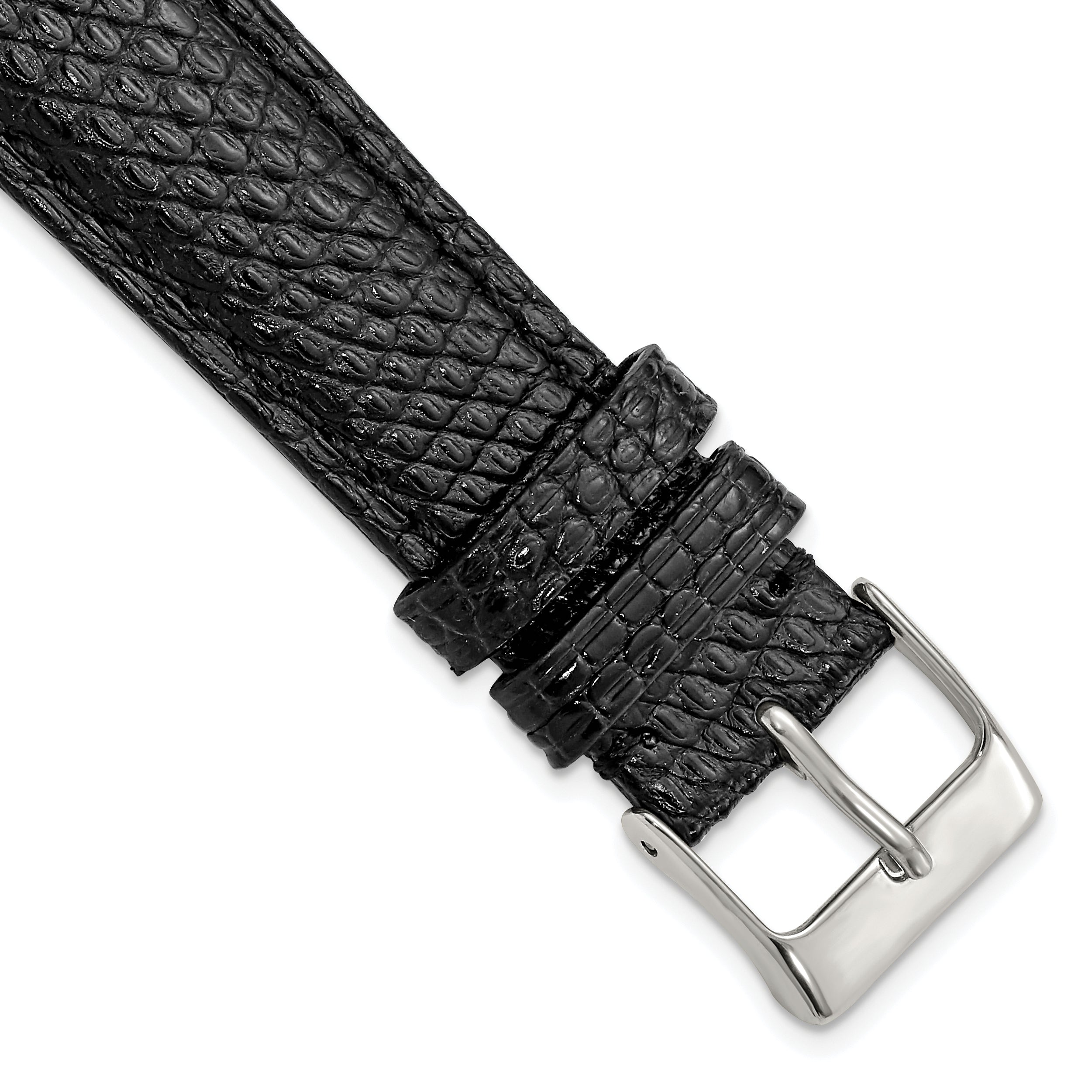 DeBeer 19mm Black Genuine Lizard Leather with Silver-tone Buckle 7.5 inch Watch Band