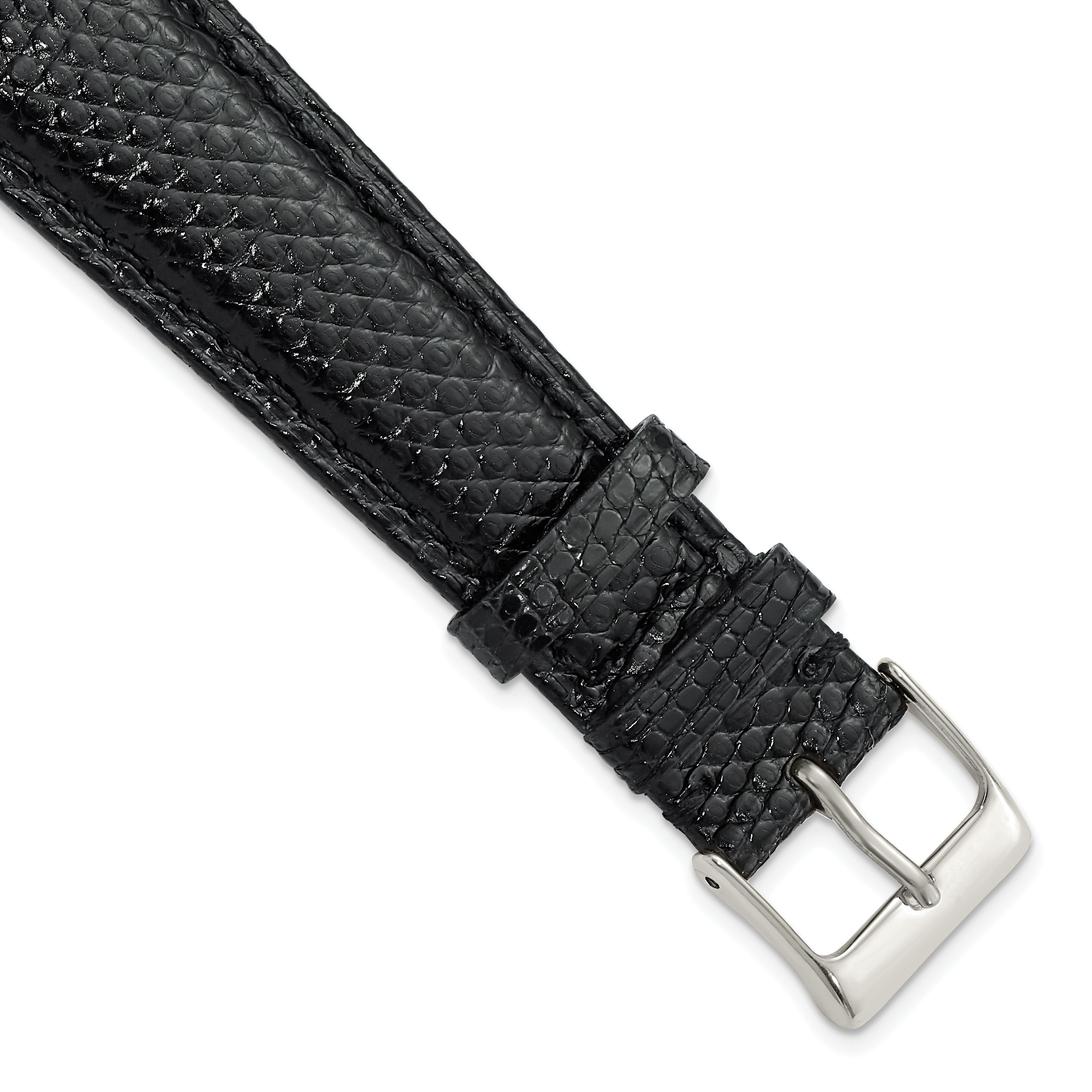 DeBeer 20mm Black Genuine Lizard Leather with Silver-tone Buckle 7.5 inch Watch Band