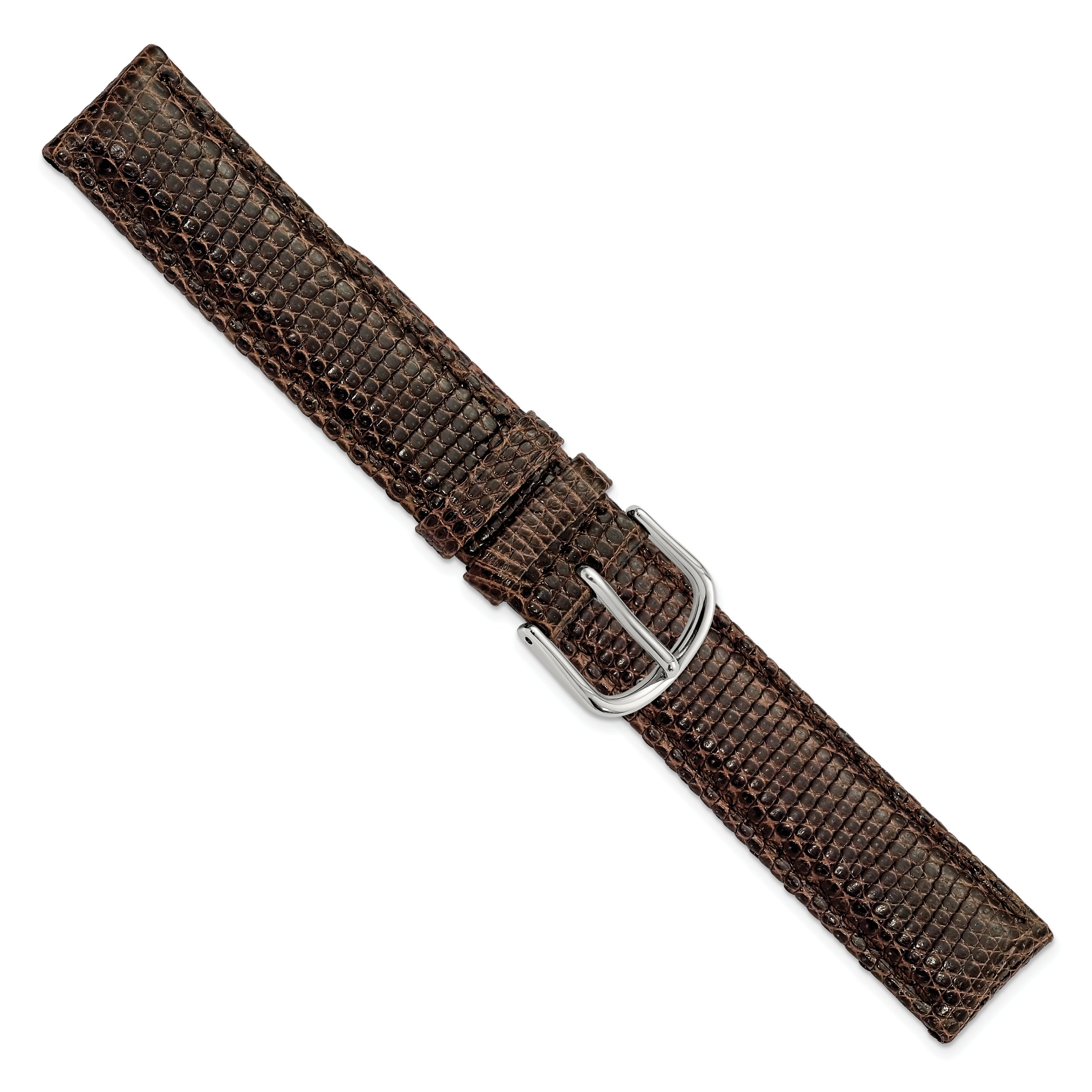 17mm Brown Genuine Lizard Leather with Silver-tone Buckle 7.5 inch Watch Band