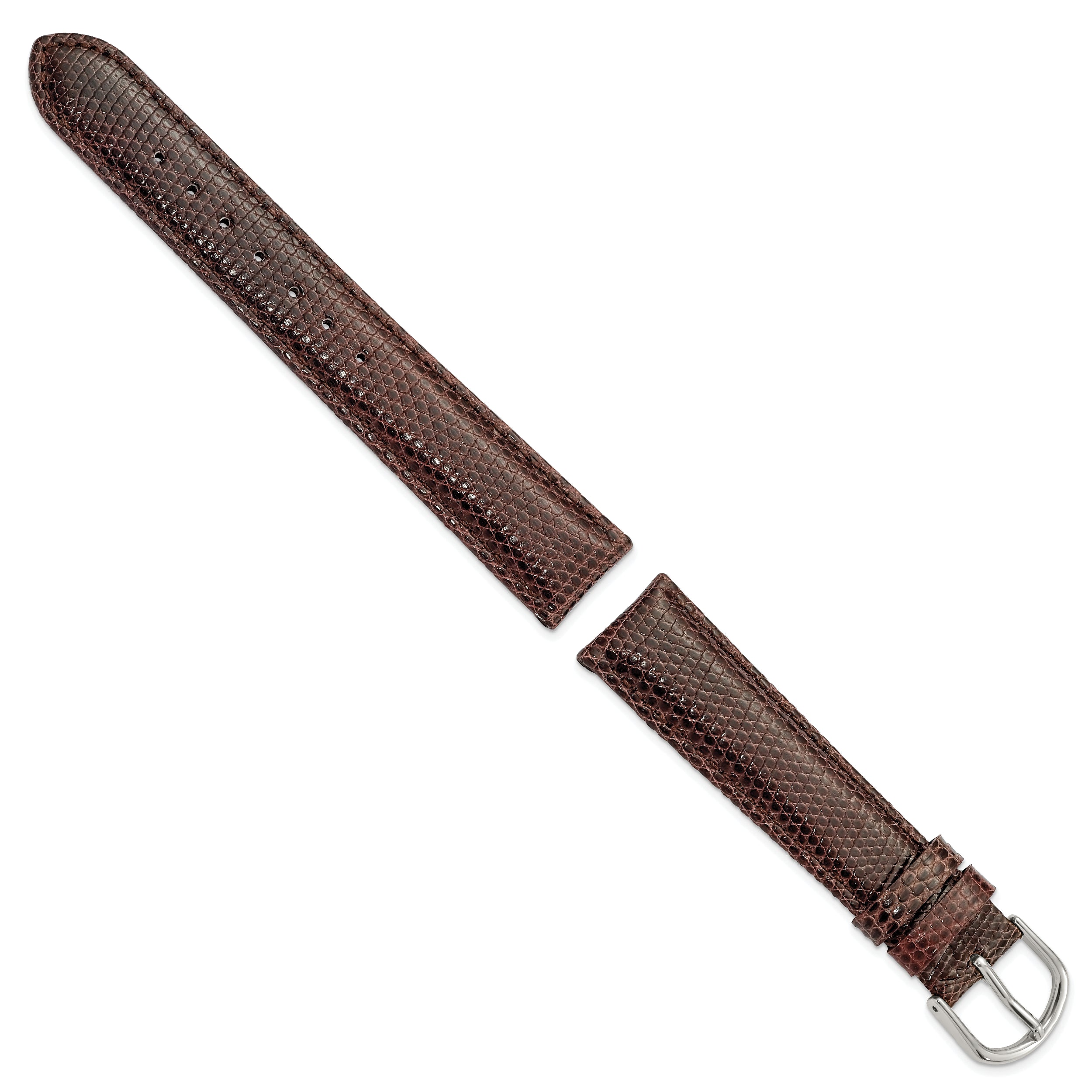 17mm Brown Genuine Lizard Leather with Silver-tone Buckle 7.5 inch Watch Band