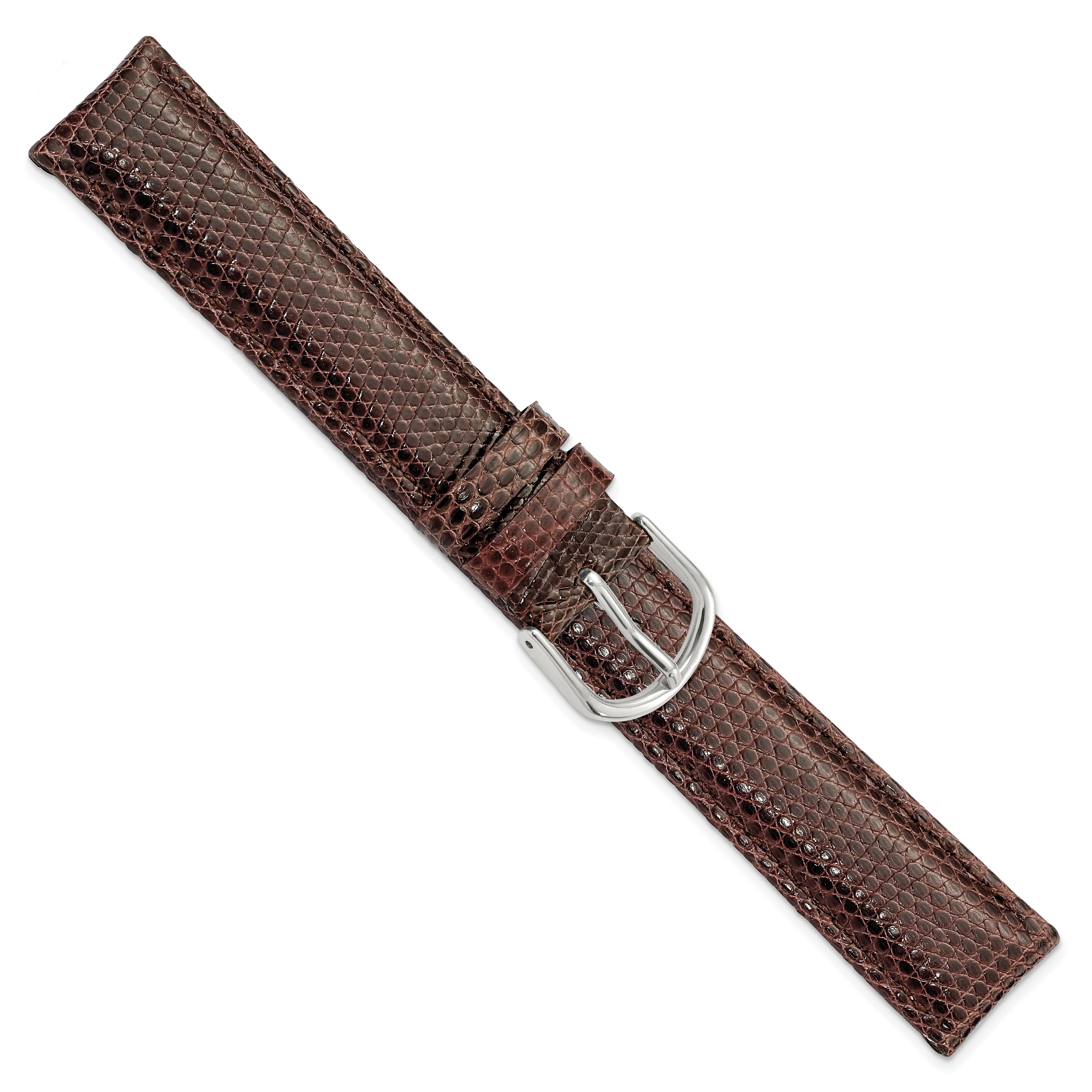 17mm Brown Genuine Lizard Leather with Silver-tone Buckle 7.5 inch Watch Band