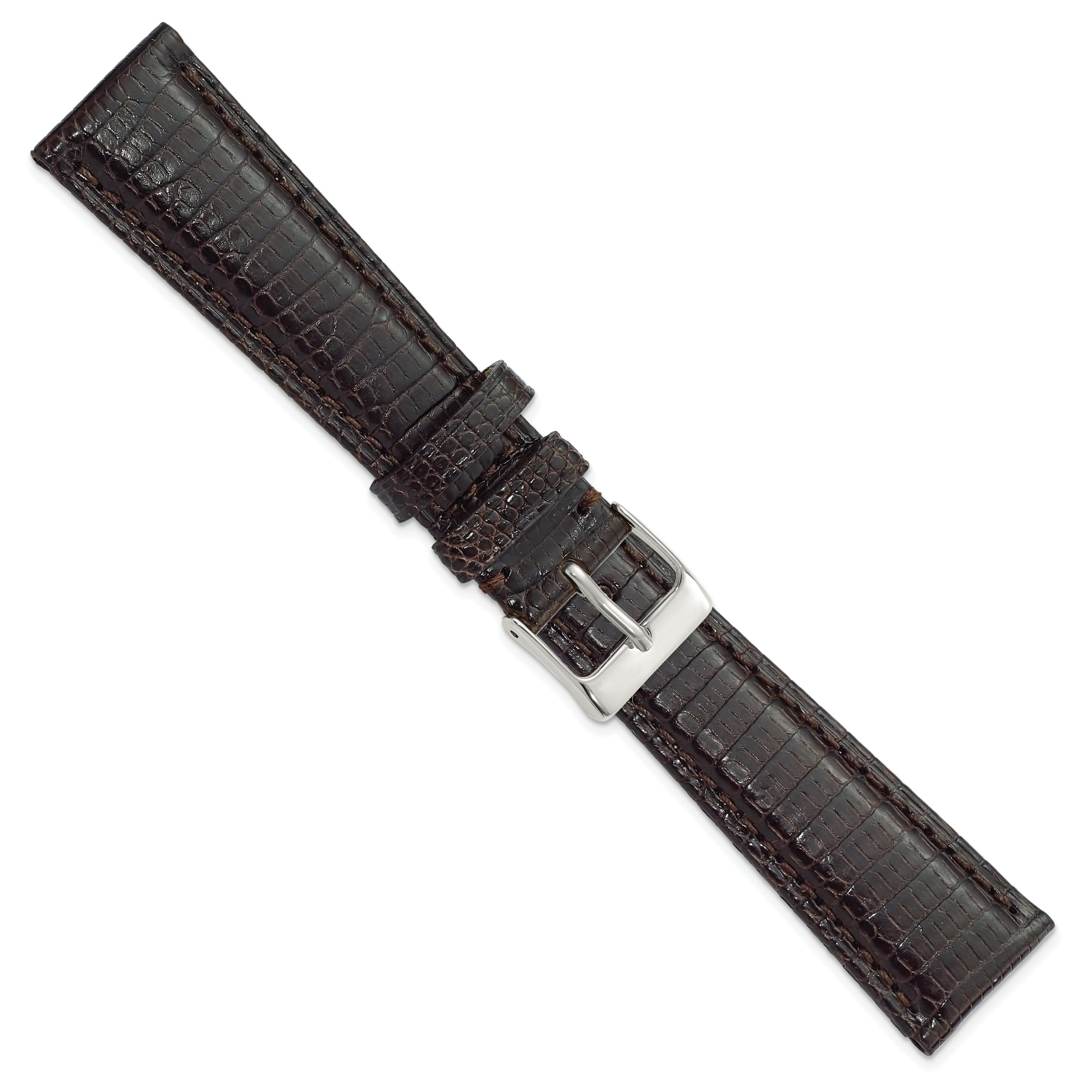 17mm Brown Genuine Lizard Leather with Silver-tone Buckle 7.5 inch Watch Band