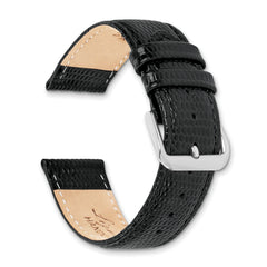 16mm Short Black Lizard Grain Leather with Silver-tone Buckle 6.75 inch Watch Band