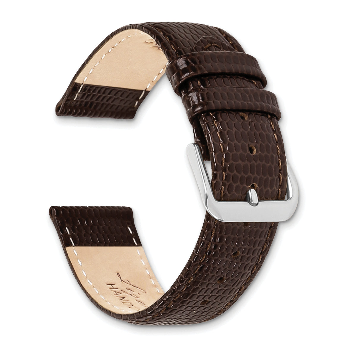 17mm Dark Brown Lizard Grain Leather with Silver-tone Buckle 7.5 inch Watch Band